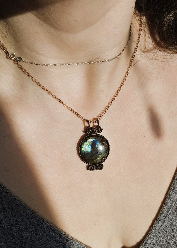 Labradorite Wire Wrapped Brooch Pendant