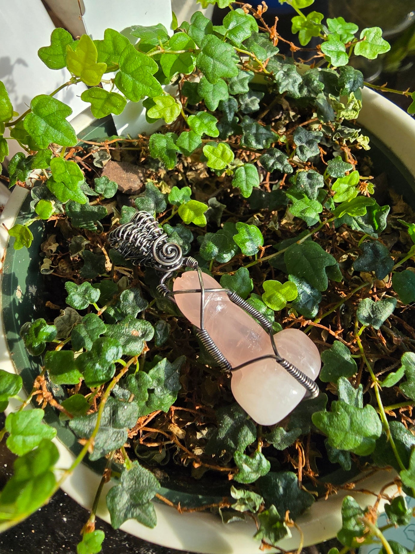Rose Quartz Phallic Amulet Wire Wrapped in Sterling Silver