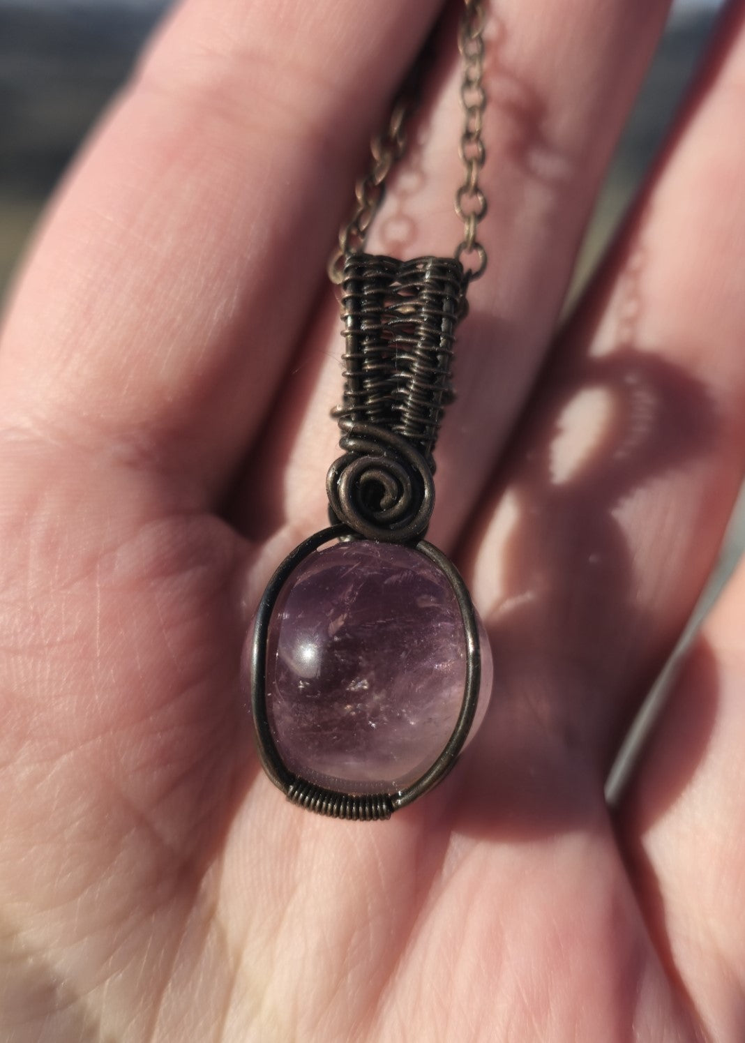 Amethyst Sphere Pendant Wire Wrapped in Antique Copper