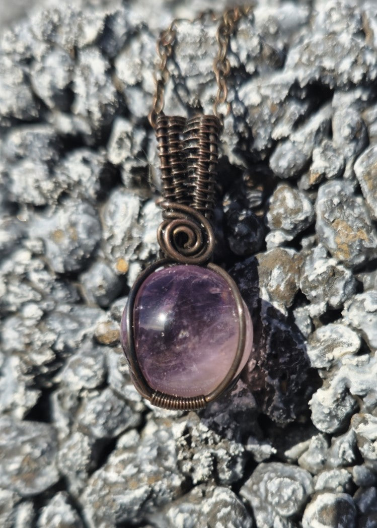 Amethyst Sphere Pendant Wire Wrapped in Antique Copper