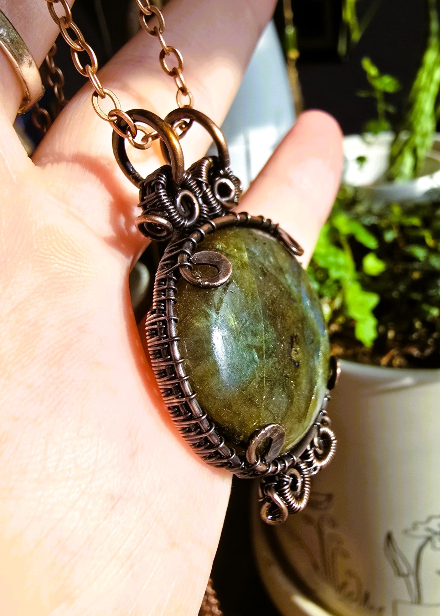 Labradorite Wire Wrapped Brooch Pendant