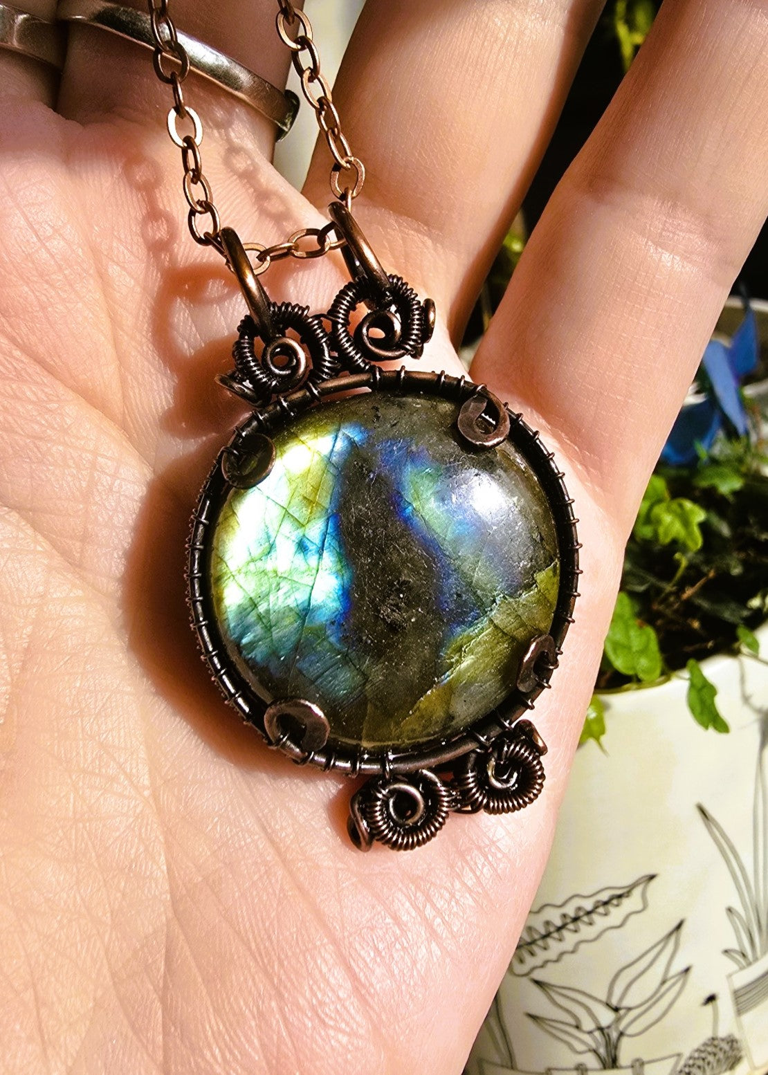Labradorite Wire Wrapped Brooch Pendant