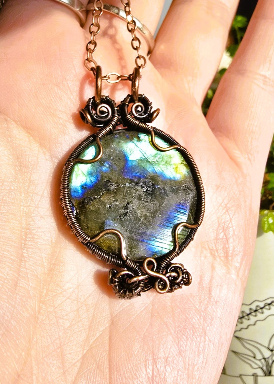 Labradorite Wire Wrapped Brooch Pendant