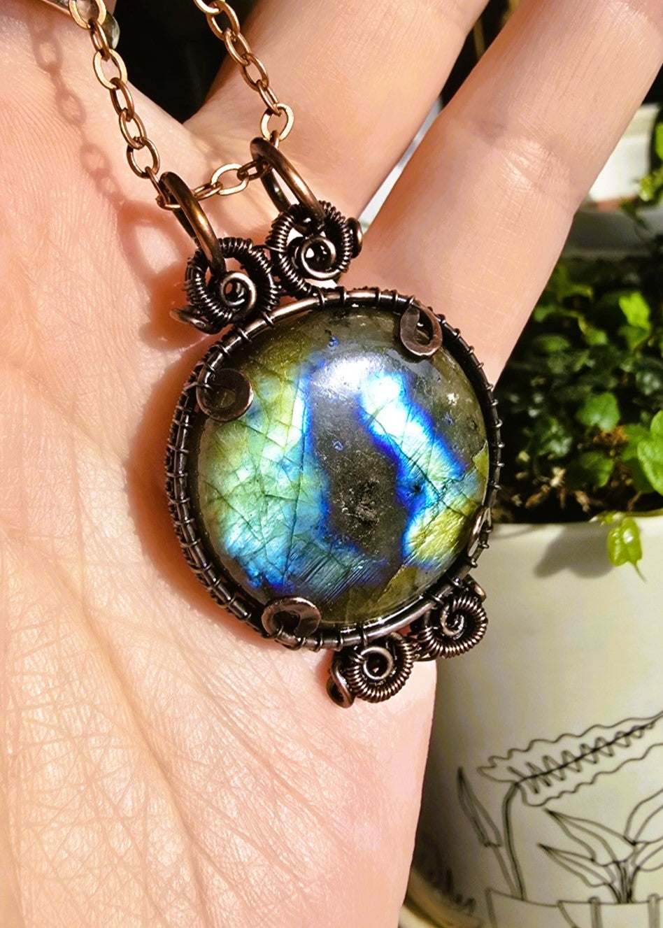 Labradorite Wire Wrapped Brooch Pendant