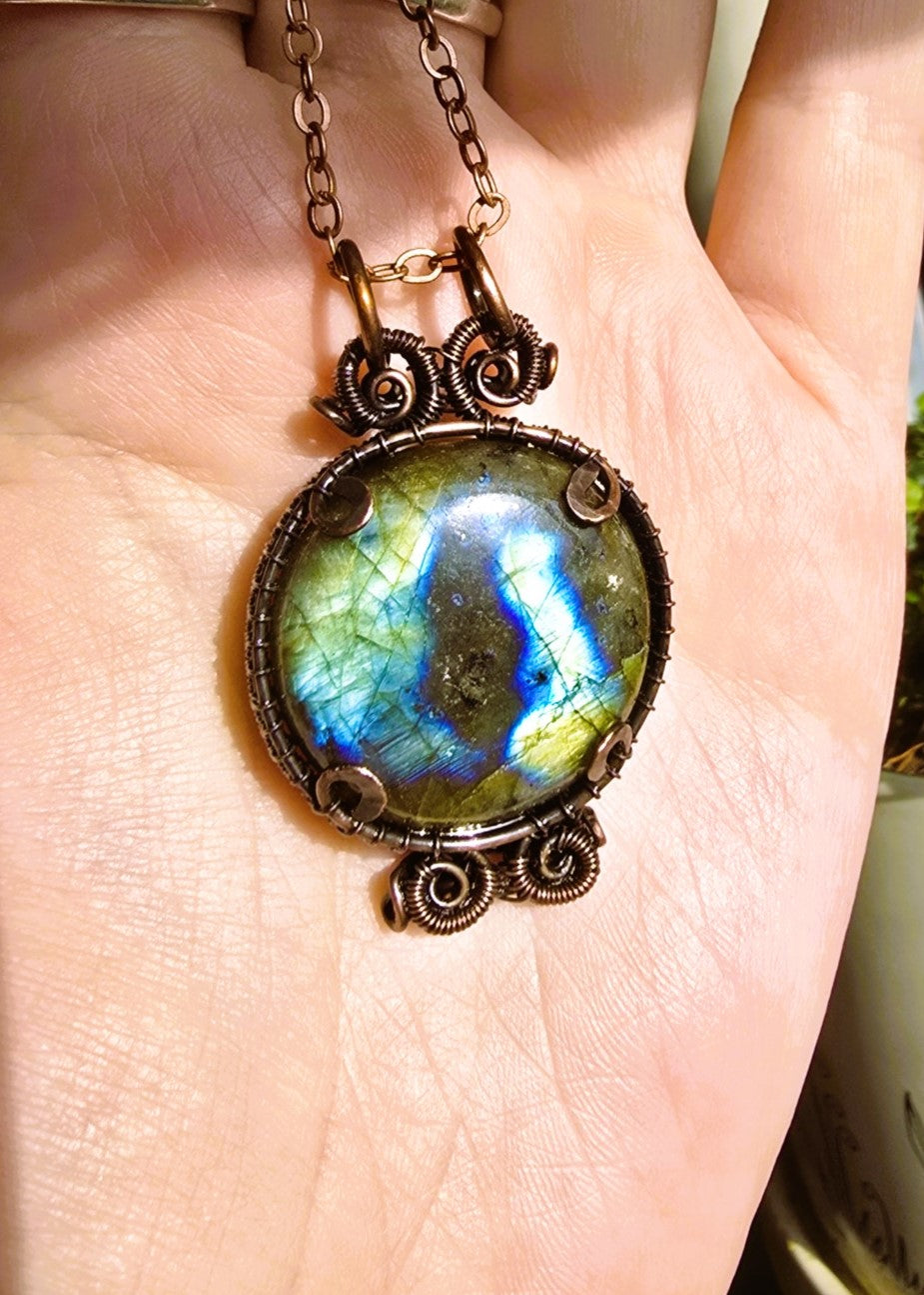 Labradorite Wire Wrapped Brooch Pendant