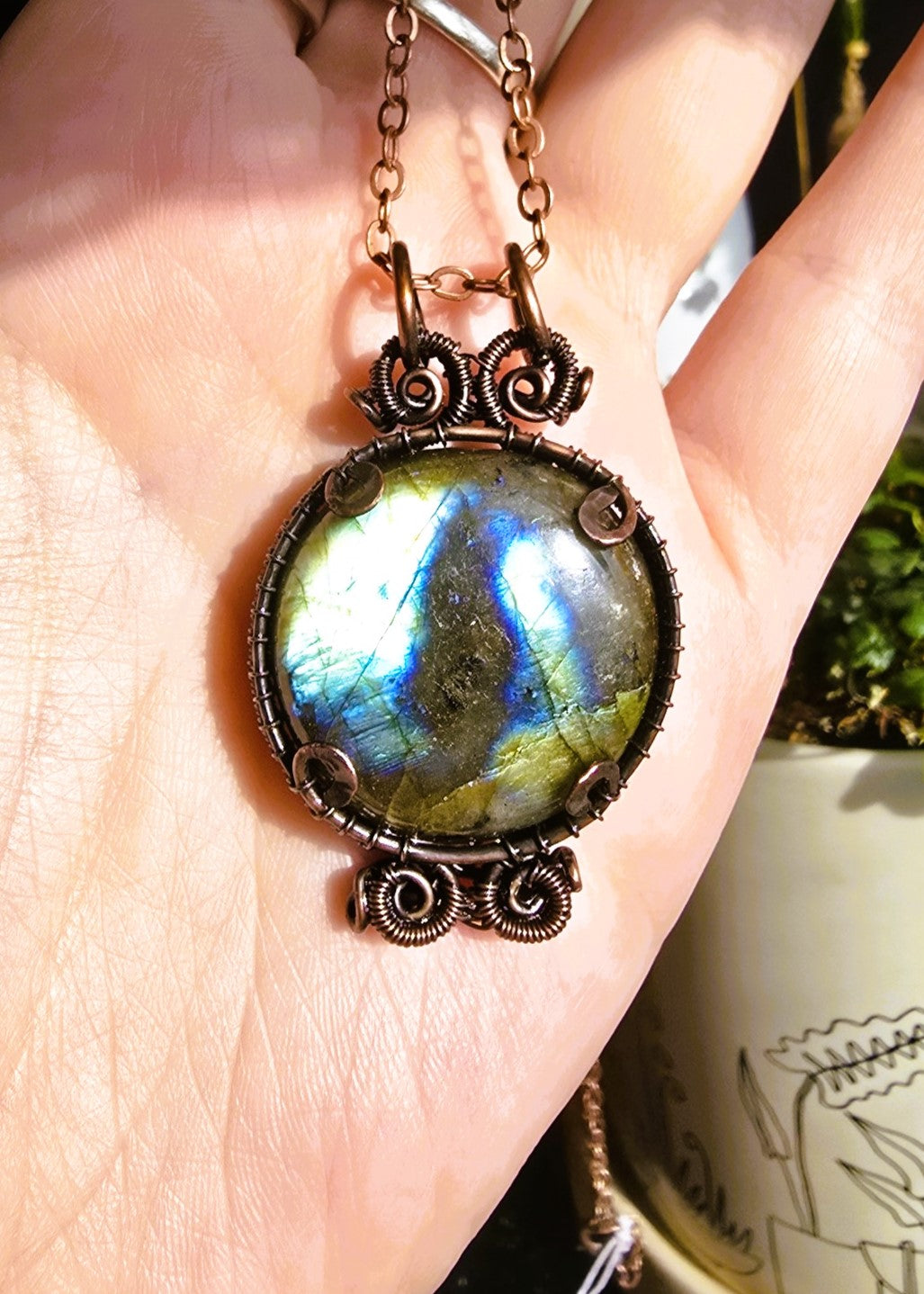 Labradorite Wire Wrapped Brooch Pendant