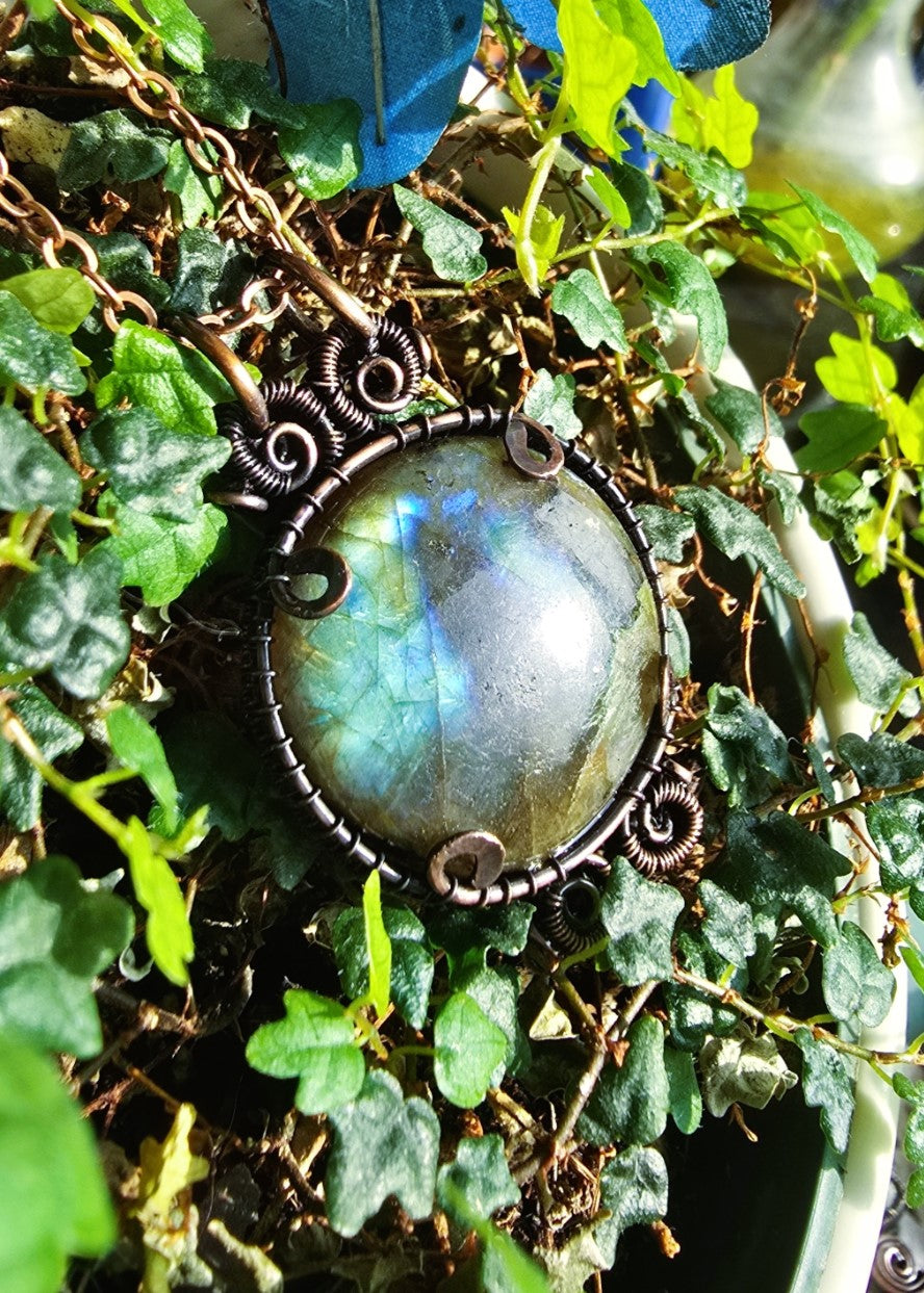 Labradorite Wire Wrapped Brooch Pendant