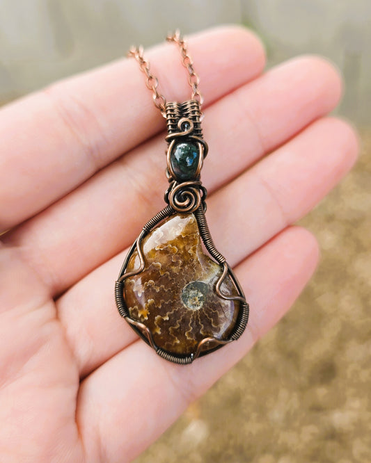Ammonite and Moss Agate Pendant
