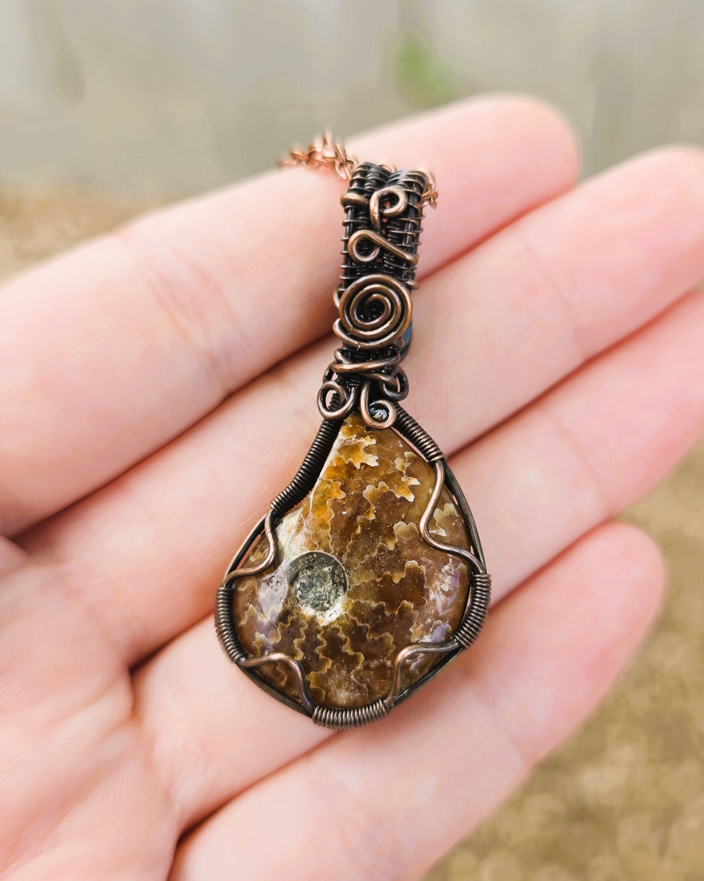 Ammonite and Moss Agate Pendant