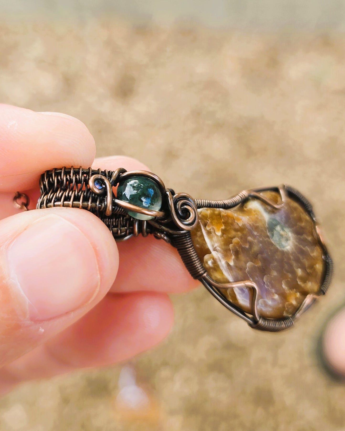 Ammonite and Moss Agate Pendant