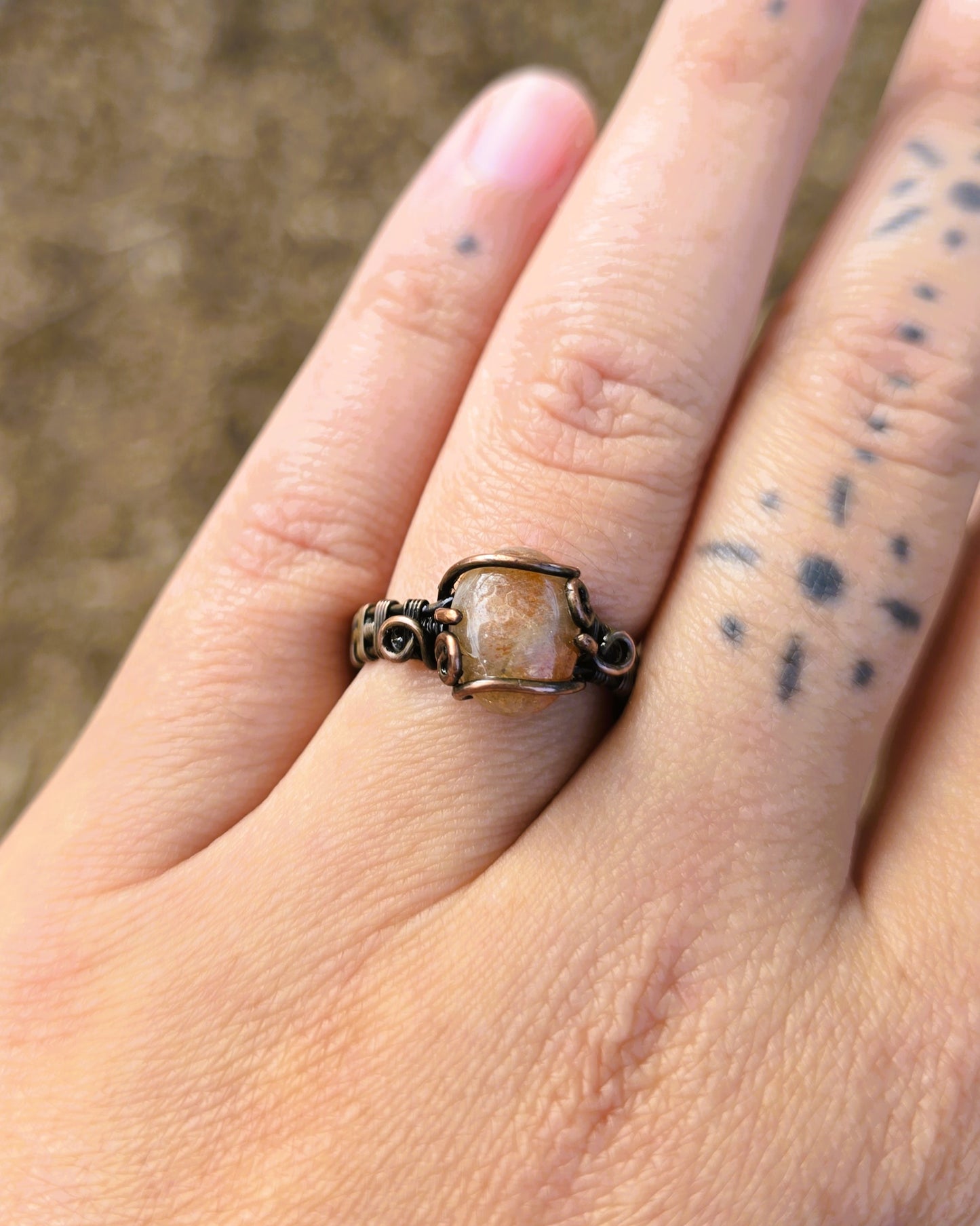 Sunstone Antiqued Copper Ring Size 6 1/4