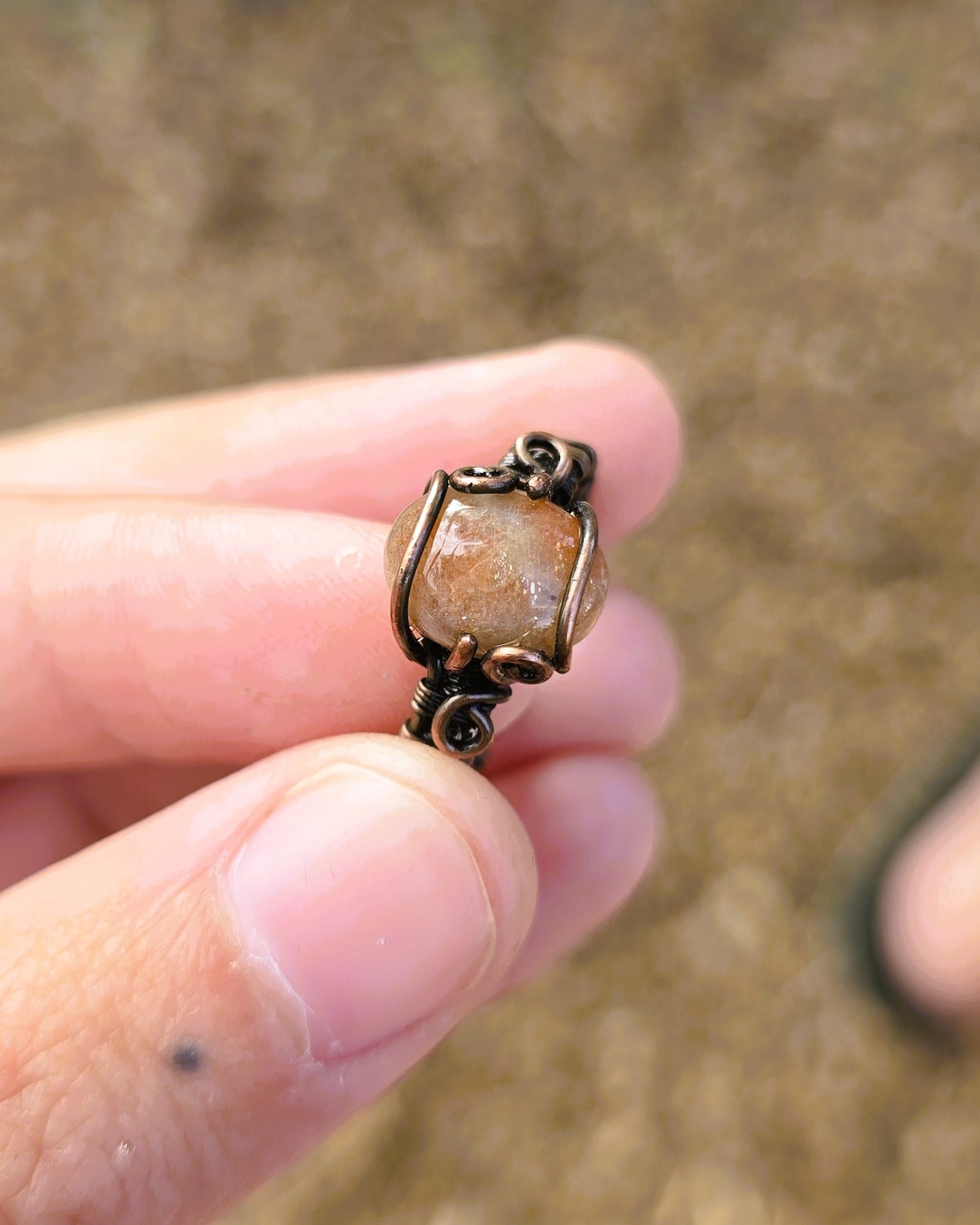 Sunstone Antiqued Copper Ring Size 6 1/4