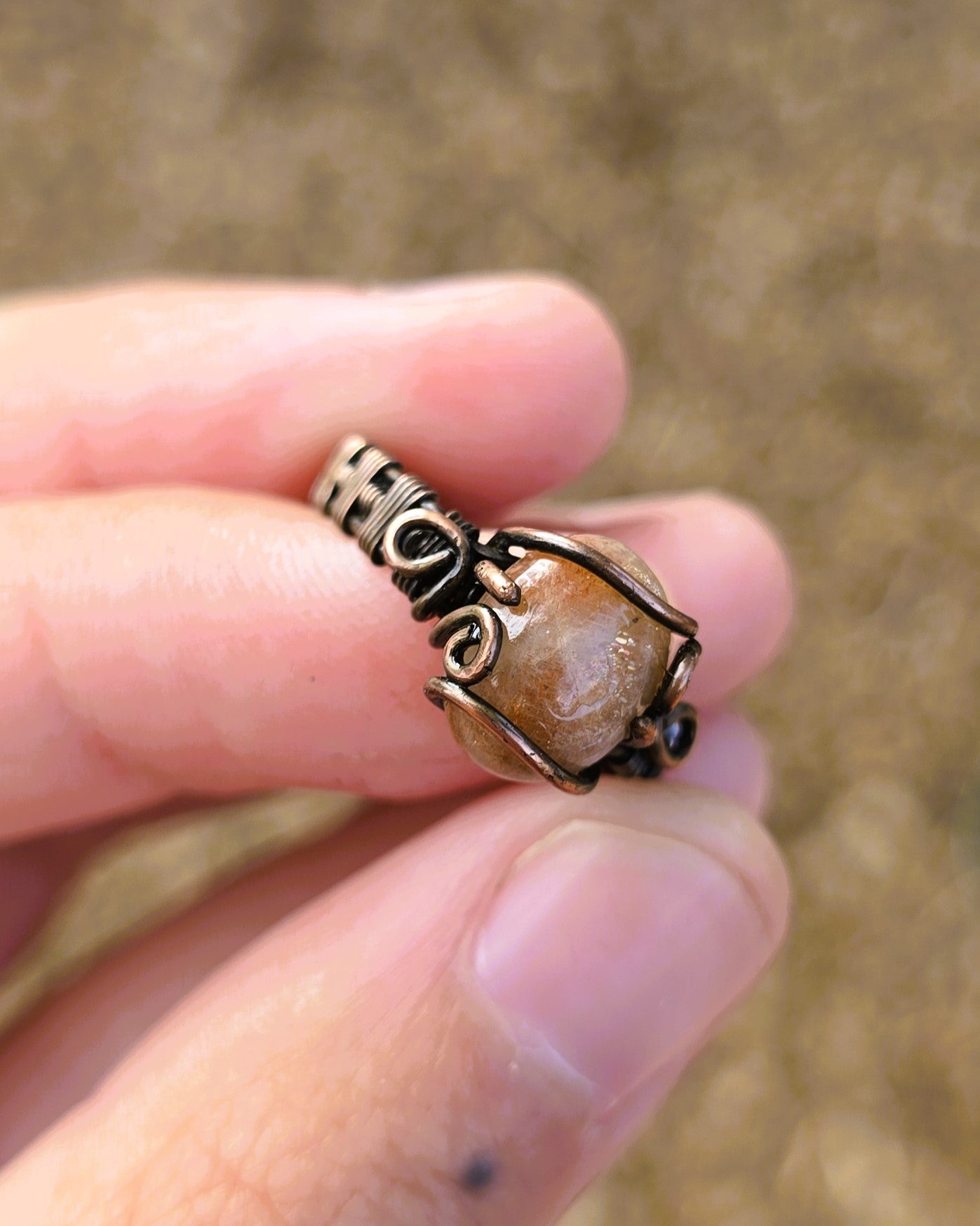 Sunstone Antiqued Copper Ring Size 6 1/4