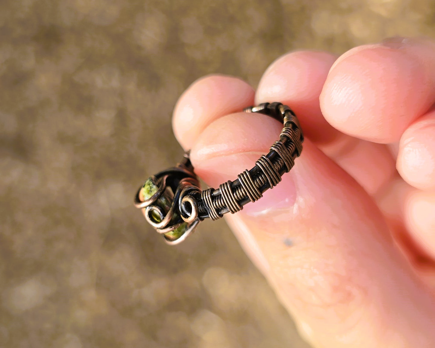 Unakite Jasper Antiqued Copper Ring Size 4