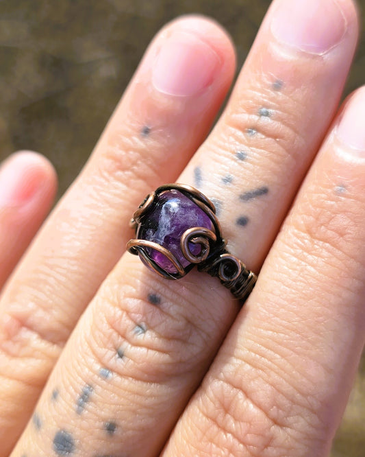 Amethyst Antiqued Copper Ring Size 5.5