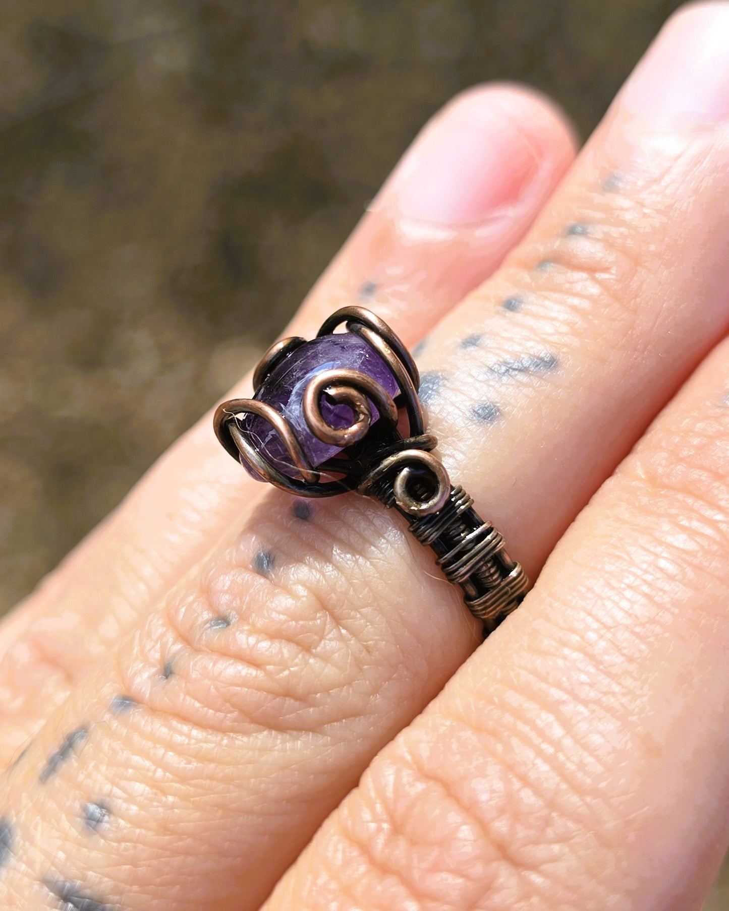 Amethyst Antiqued Copper Ring Size 5.5