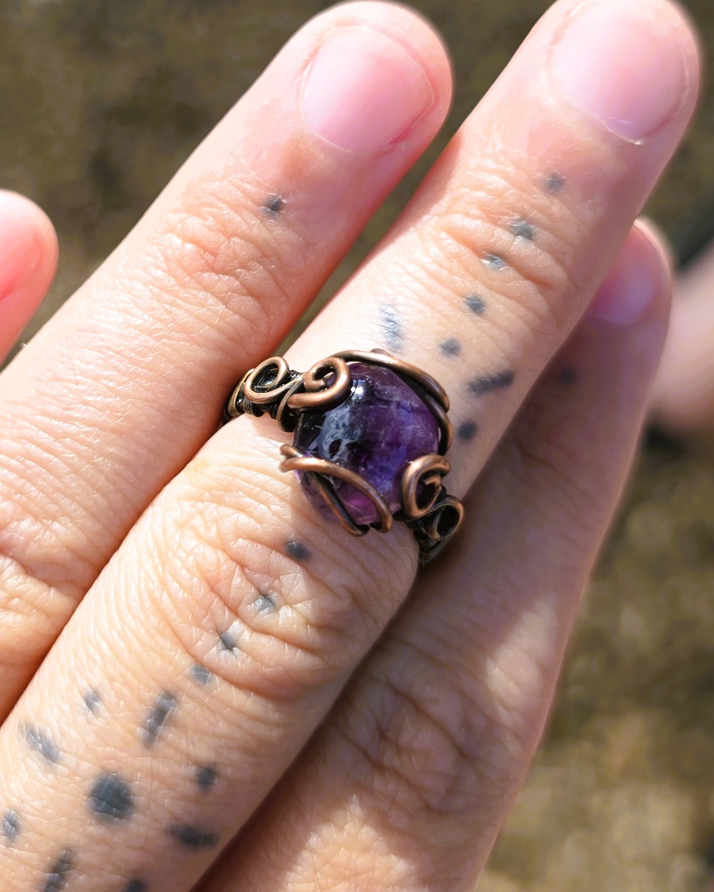 Amethyst Antiqued Copper Ring Size 5.5