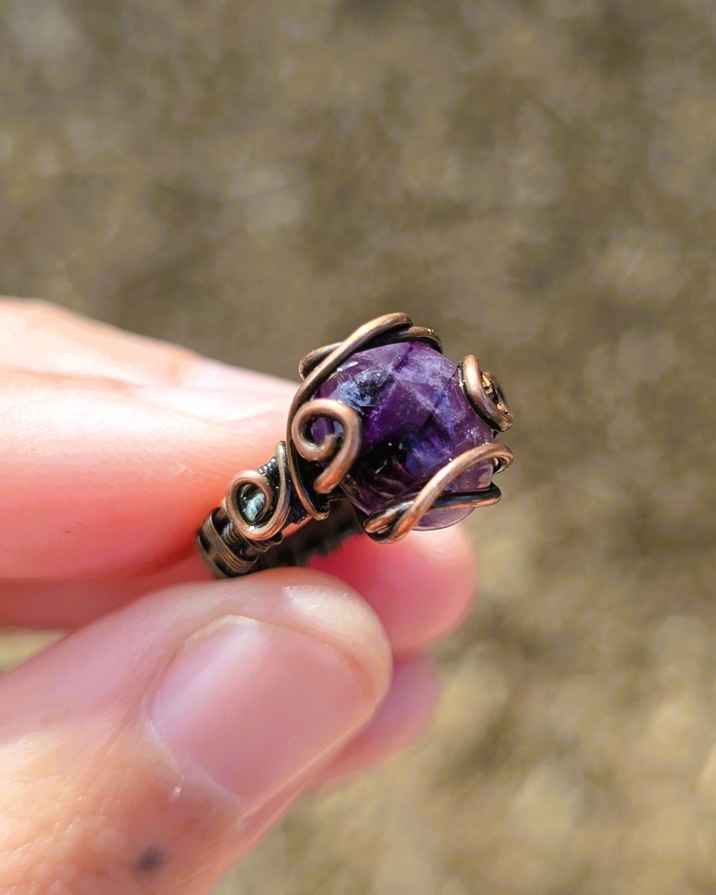 Amethyst Antiqued Copper Ring Size 5.5