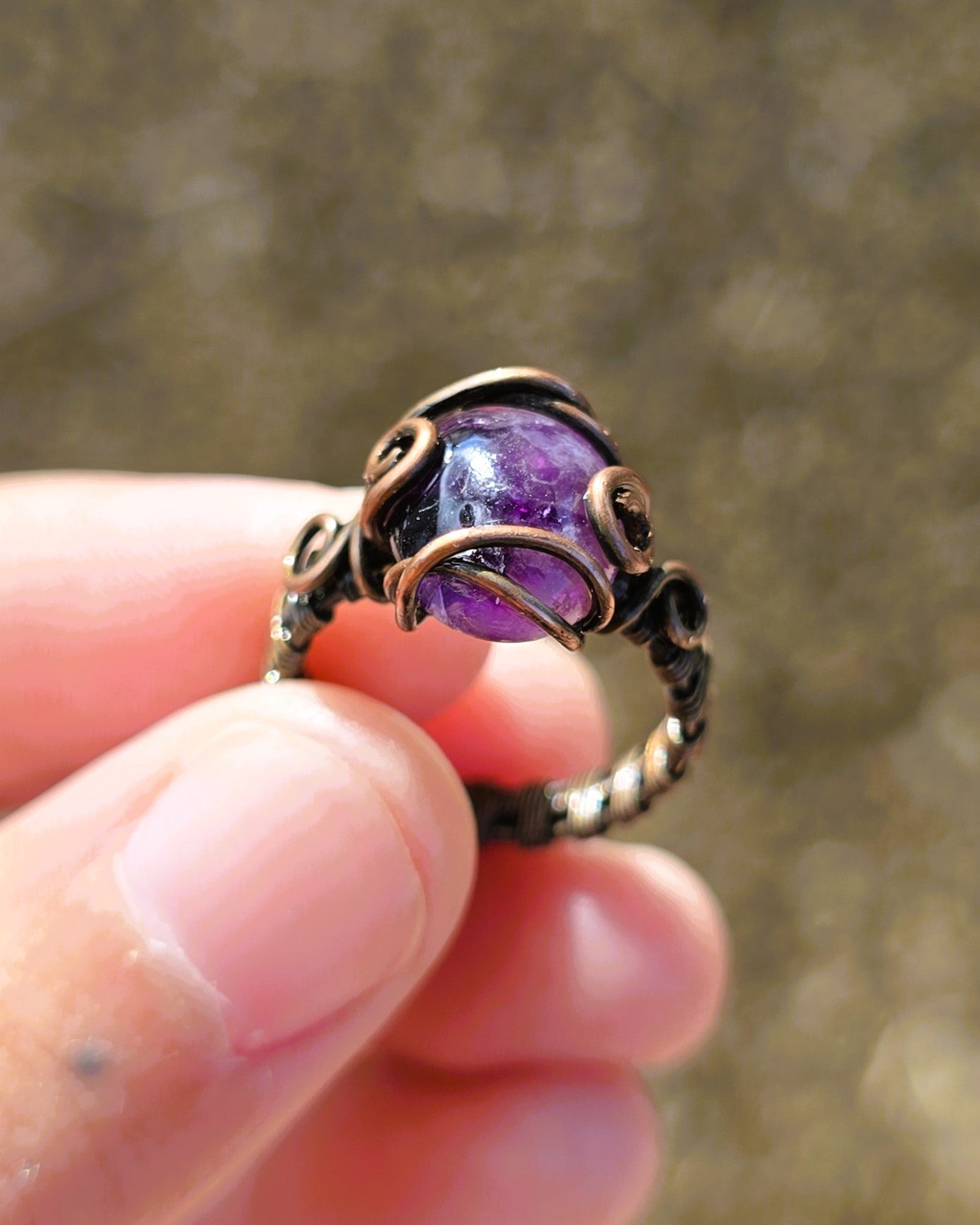 Amethyst Antiqued Copper Ring Size 5.5