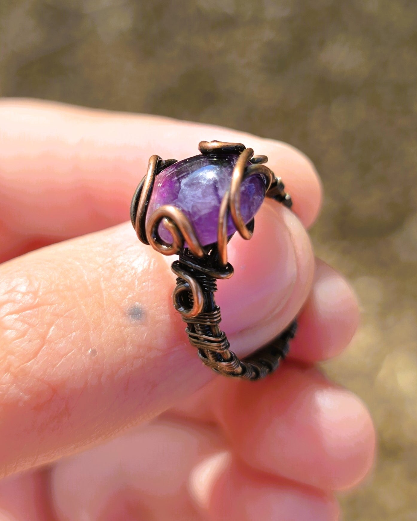 Amethyst Antiqued Copper Ring Size 5.5