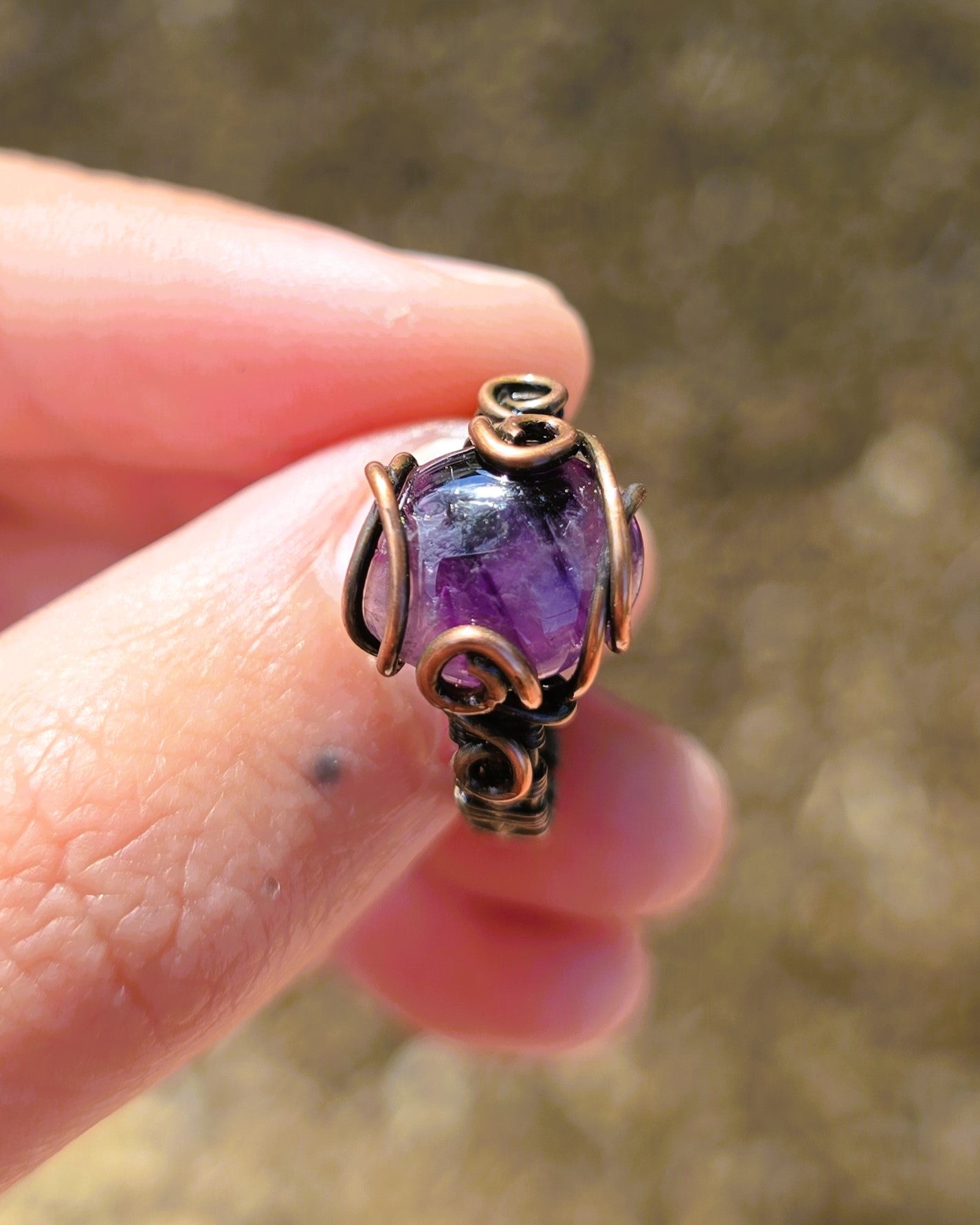 Amethyst Antiqued Copper Ring Size 5.5