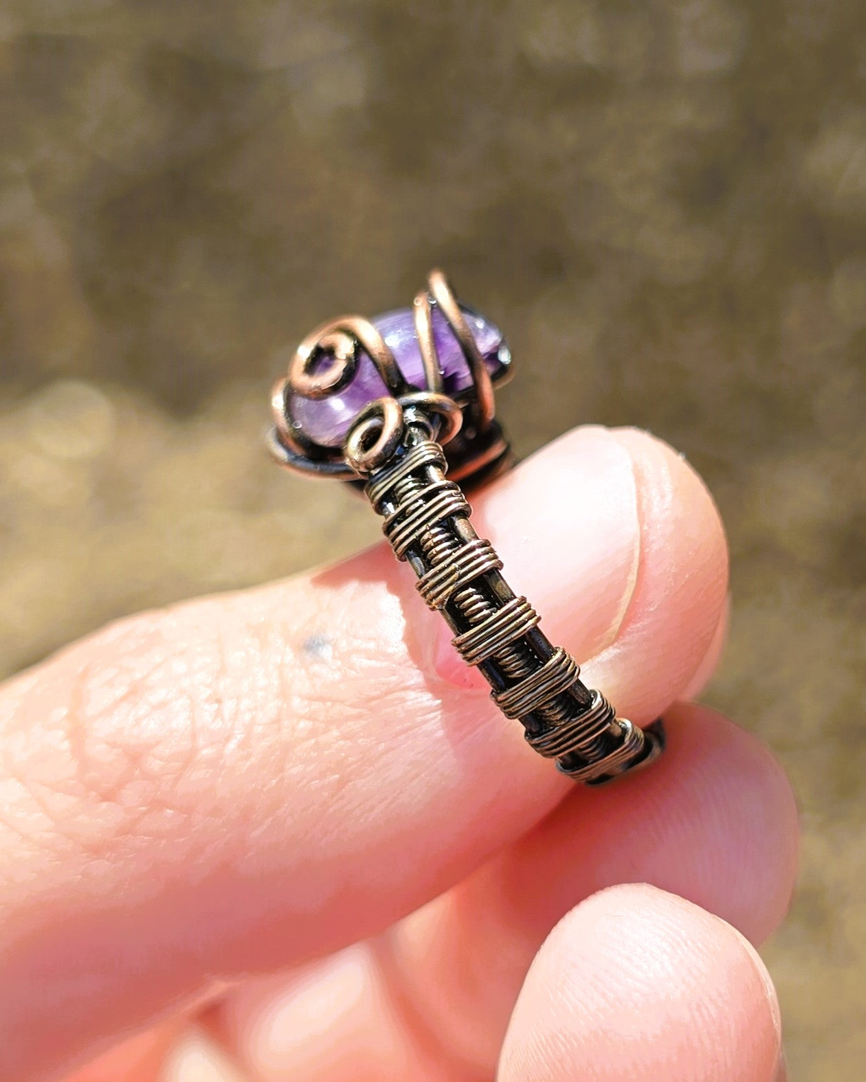 Amethyst Antiqued Copper Ring Size 5.5