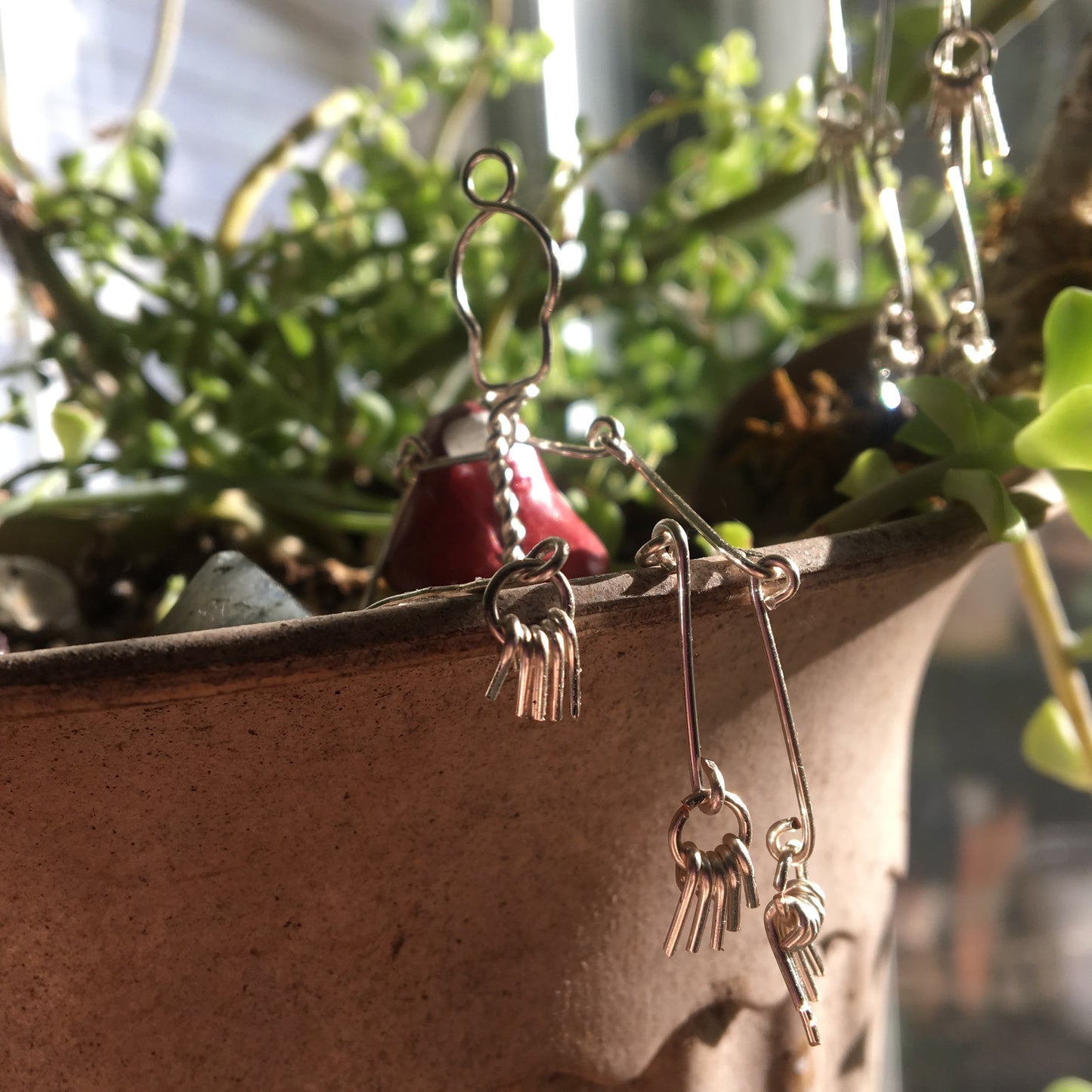 Silver Dangly Wire Wrapped Skeleton Earrings - Wire Art Earrings - Unique Halloween Earrings - Halloween Jewelry - Skeleton Wire Weave Art