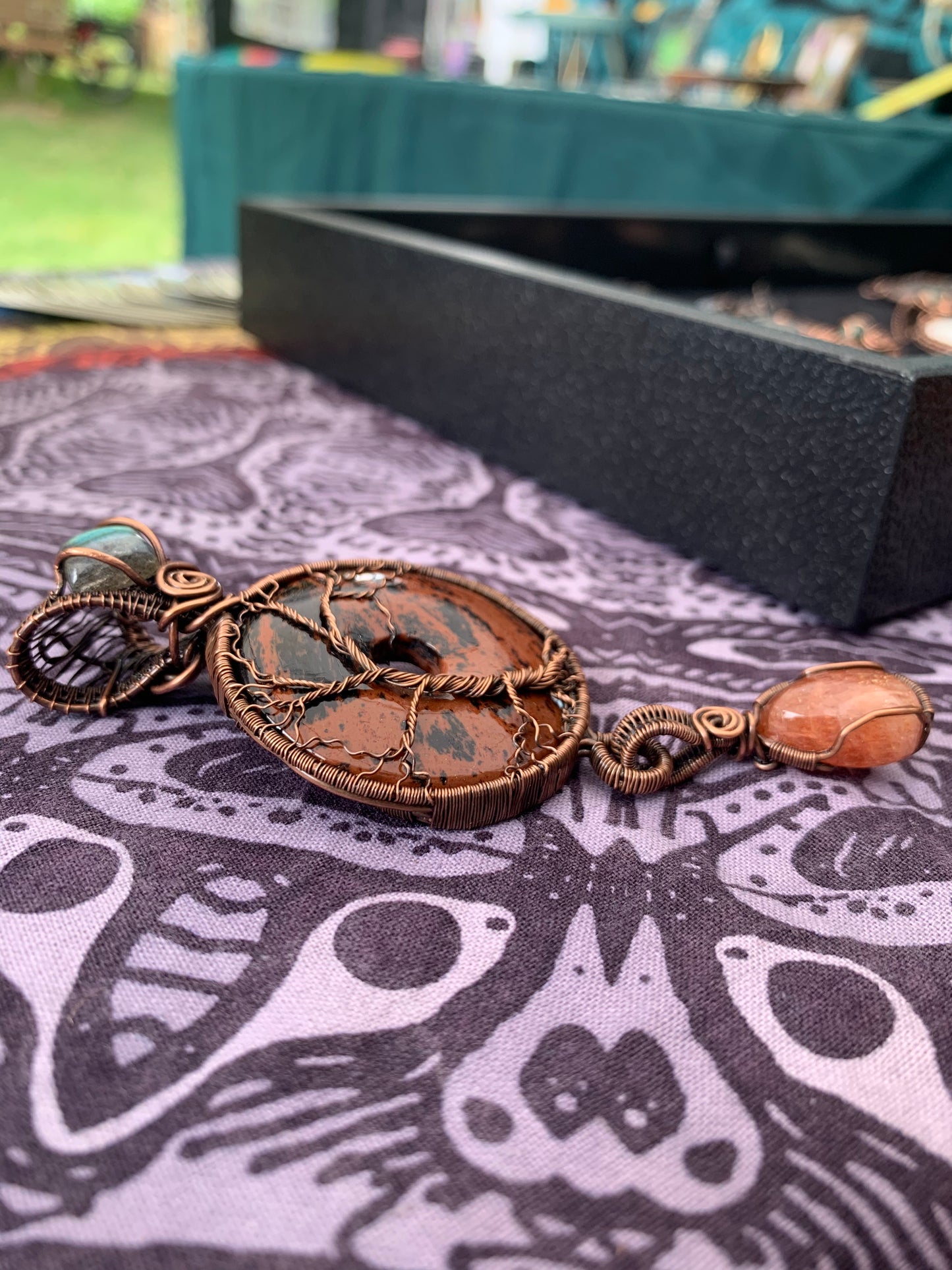 Mahogany Obsidian Donut Tree Of Life Pendant With Labradorite and Sunstone