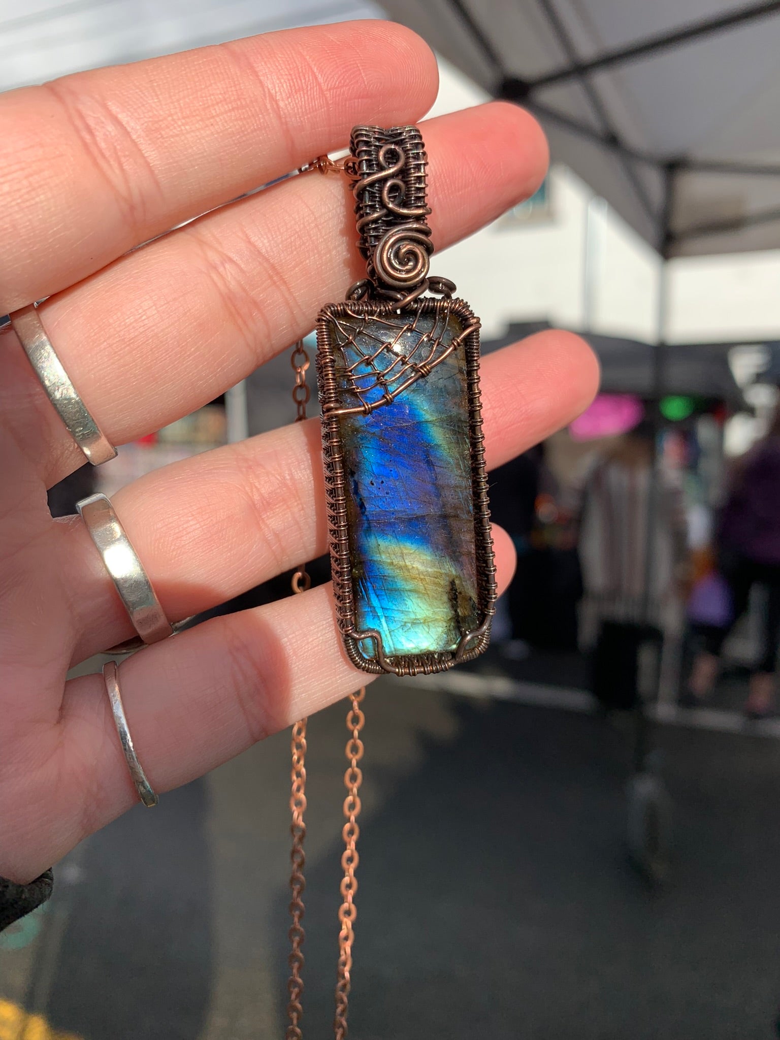 Wire Wrapped Labradorite Crystal Necklace Natural Rectangular