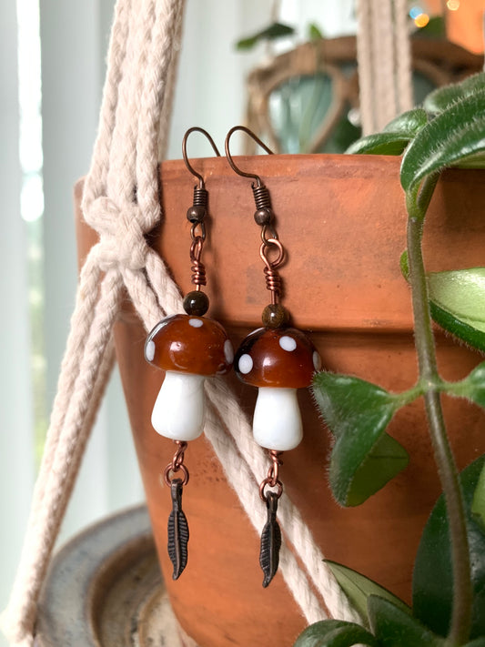 Brown Mushroom Earrings with Different Accent stones