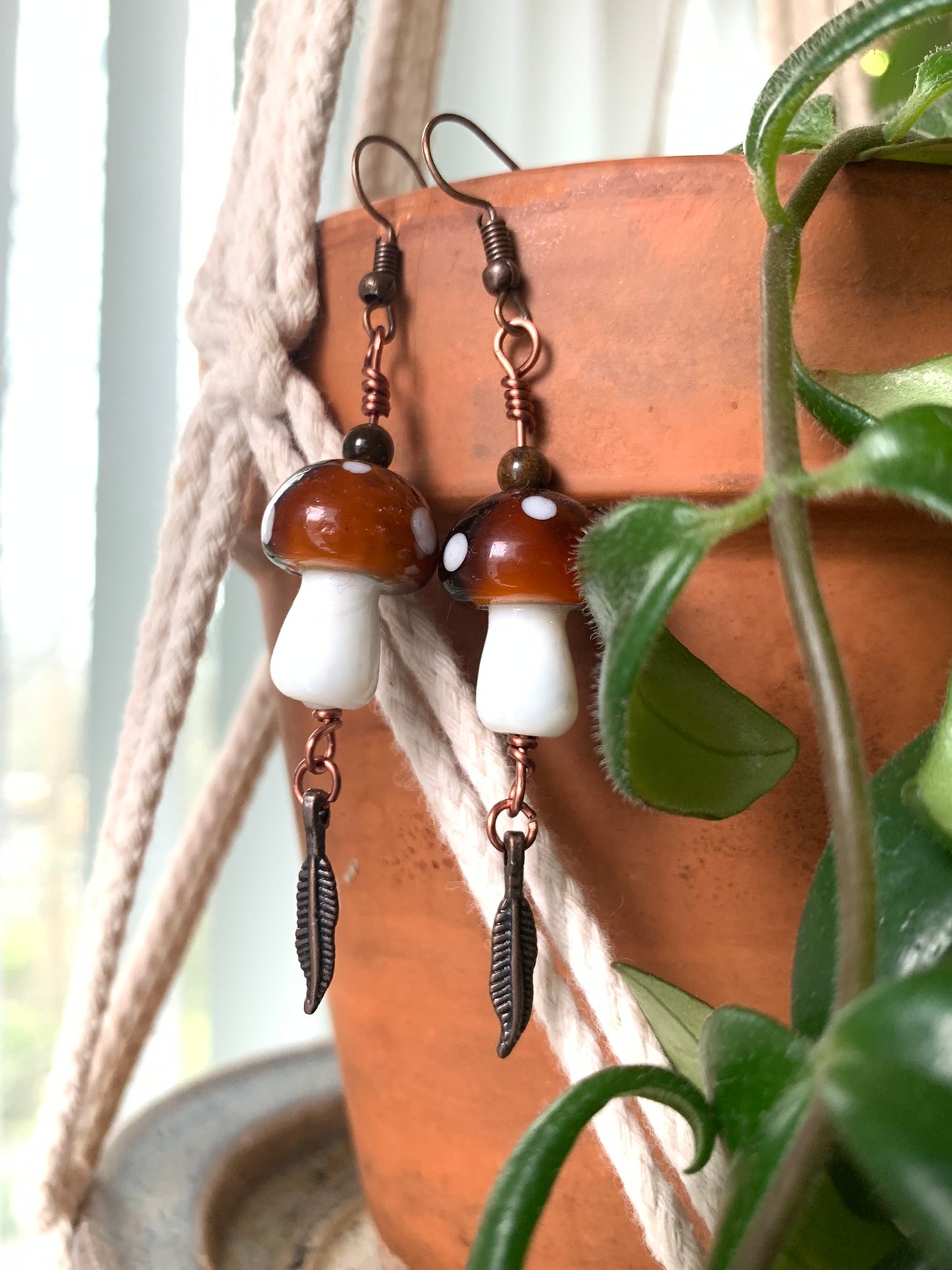 Brown Mushroom Earrings with Different Accent stones