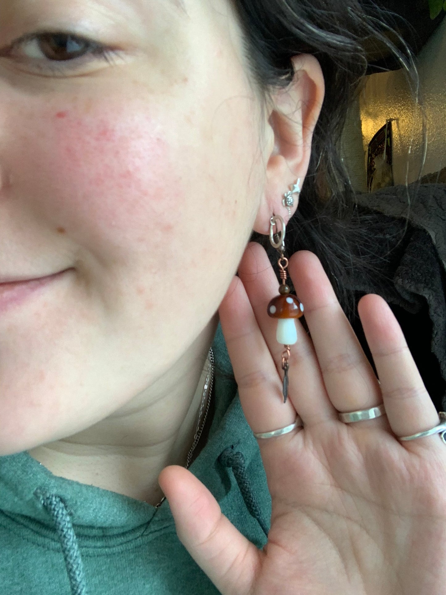 Brown Mushroom Earrings with Different Accent stones