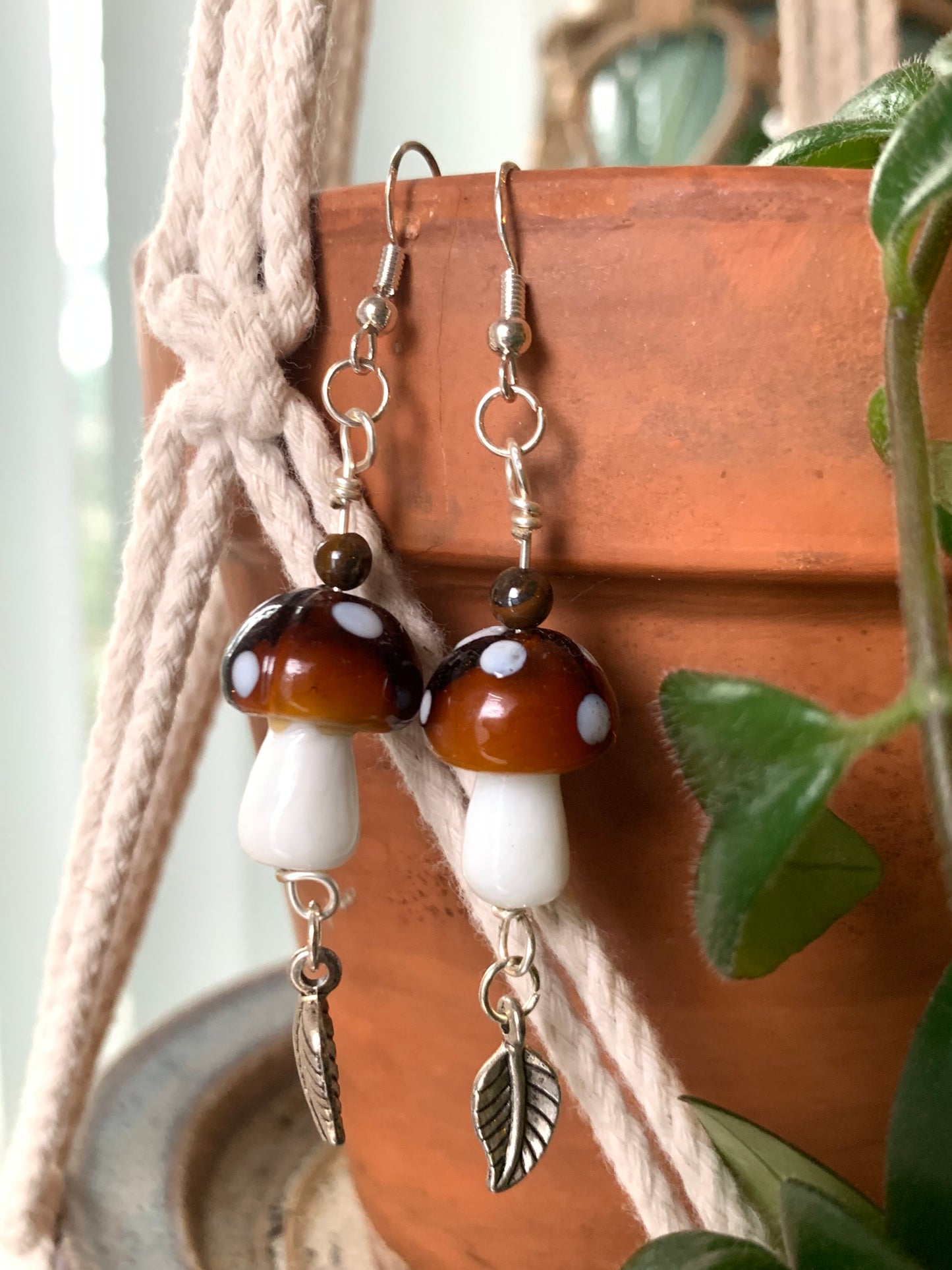 Brown Mushroom Earrings with Different Accent stones