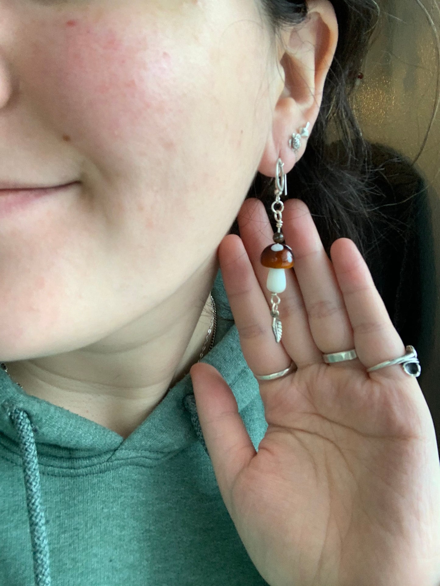 Brown Mushroom Earrings with Different Accent stones