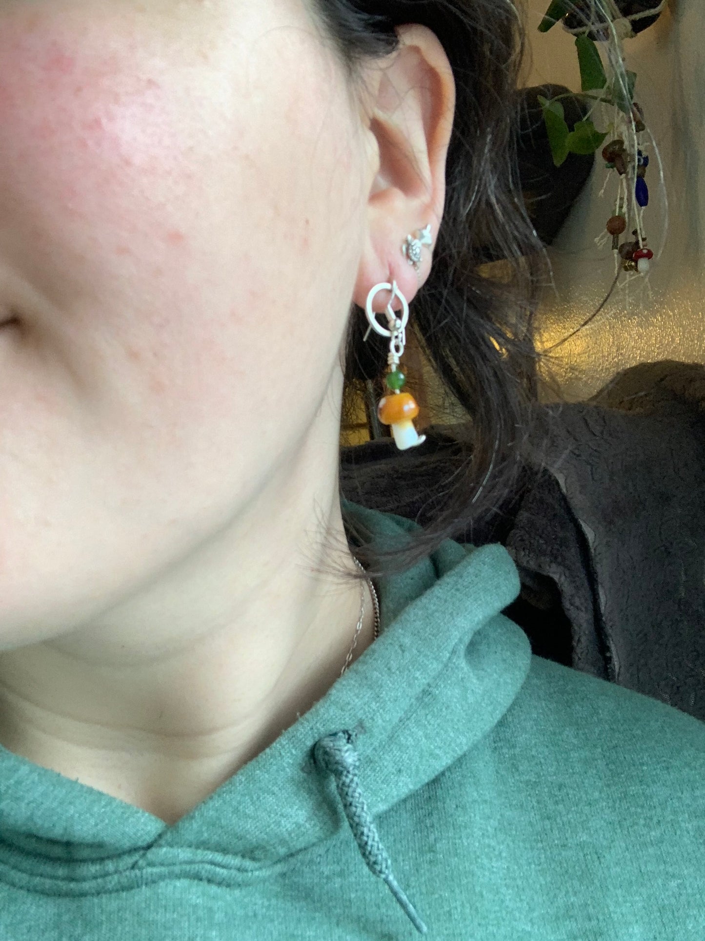 Brown Mushroom Earrings with Different Accent stones