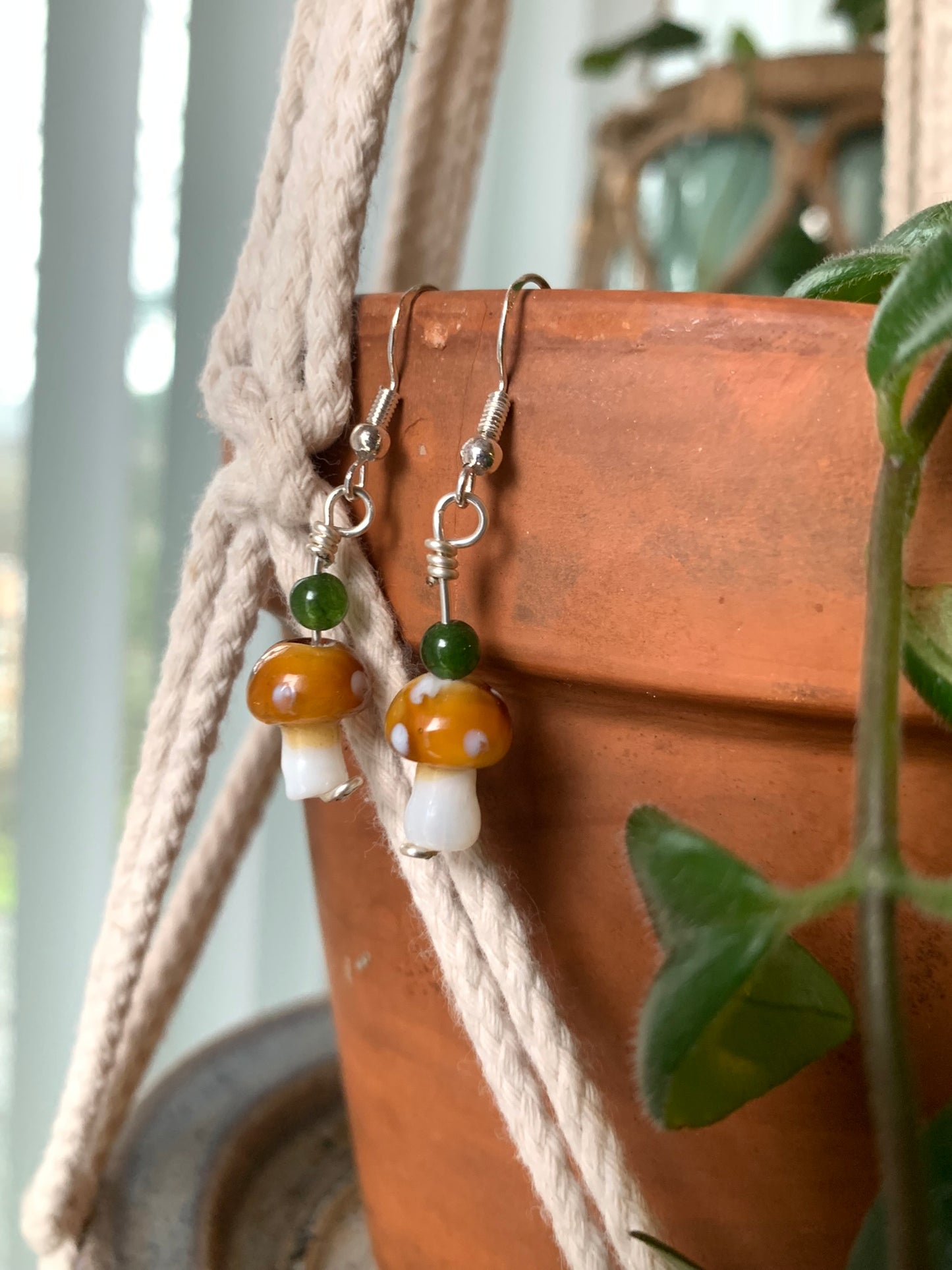 Brown Mushroom Earrings with Different Accent stones