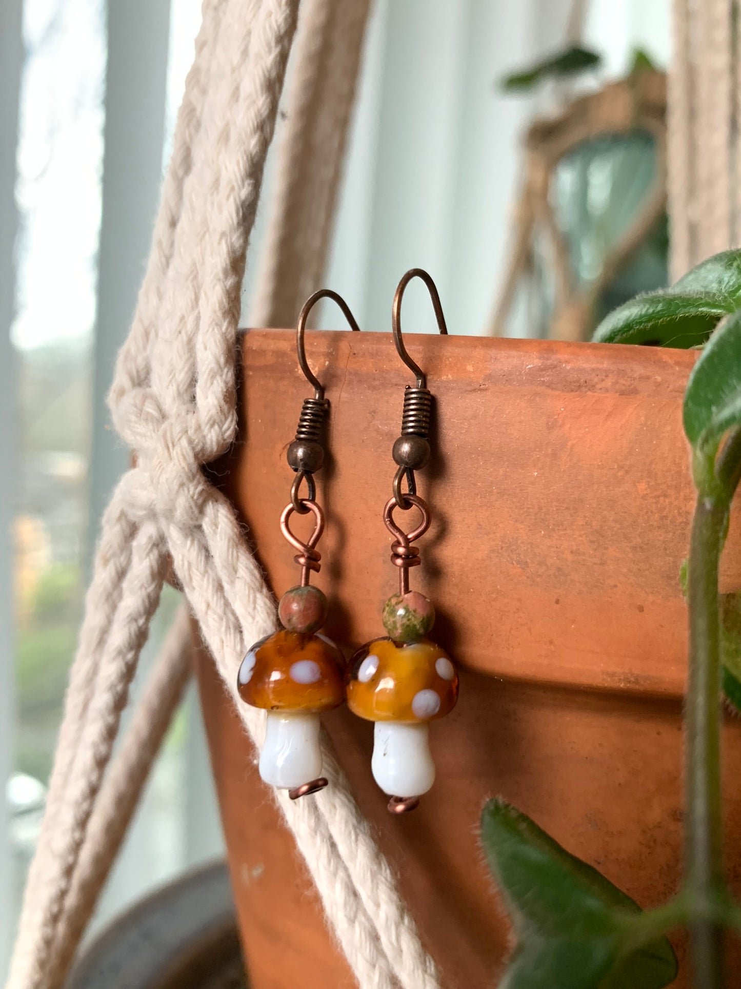 Brown Mushroom Earrings with Different Accent stones