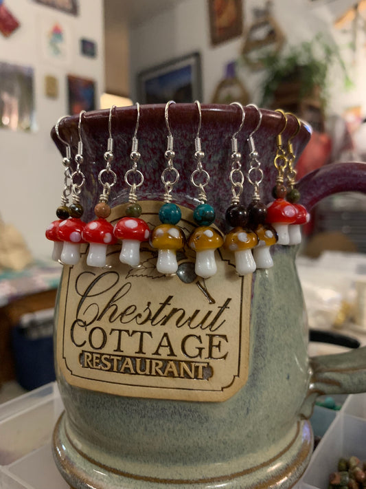 Red Amanita Mushroom Earrings with Different Accent stones