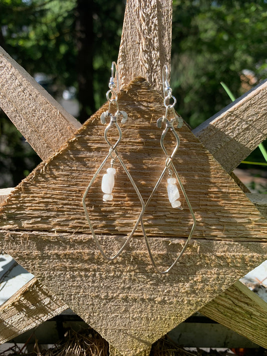 Hammered Wire Wrapped Earrings With Moonstone in Sterling Silver