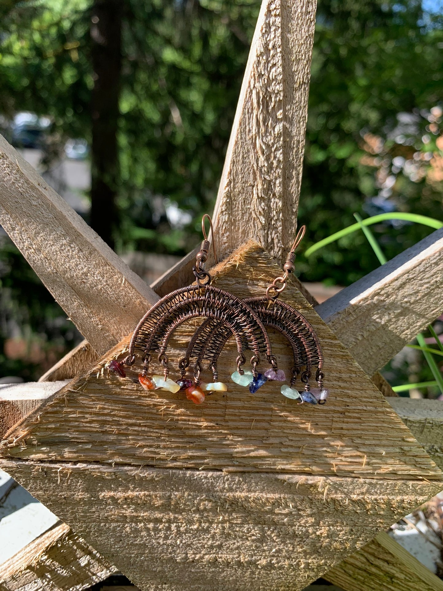 Rainbow Wire Wrapped Earrings in Antiqued Copper