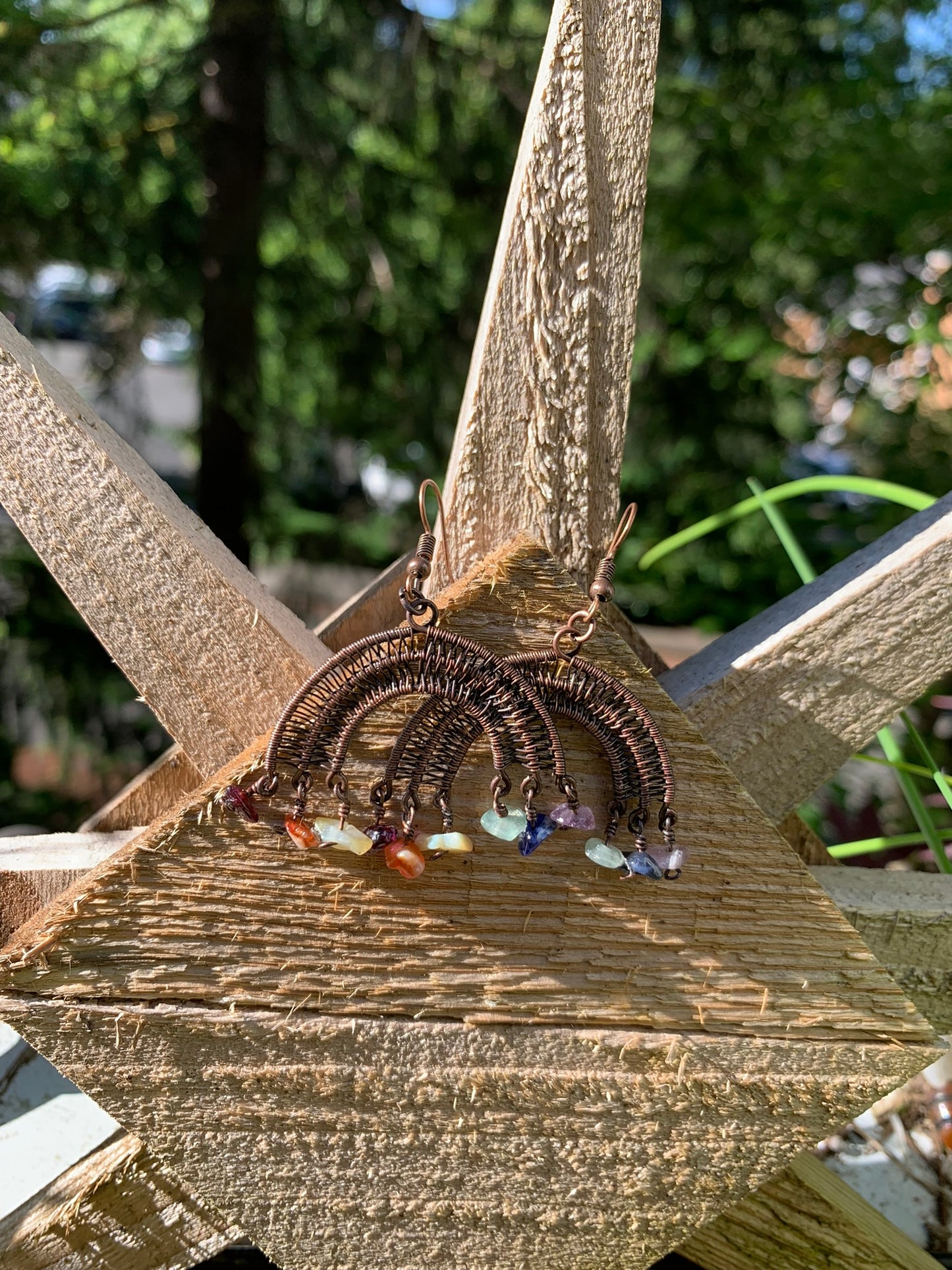 Rainbow Wire Wrapped Earrings in Antiqued Copper