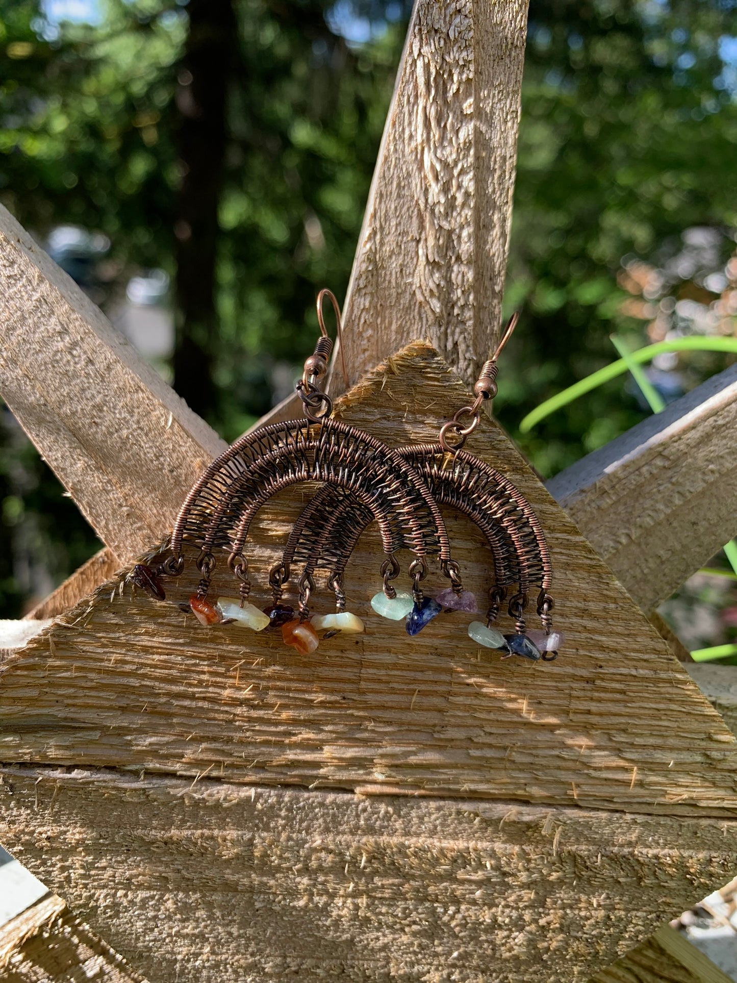 Rainbow Wire Wrapped Earrings in Antiqued Copper