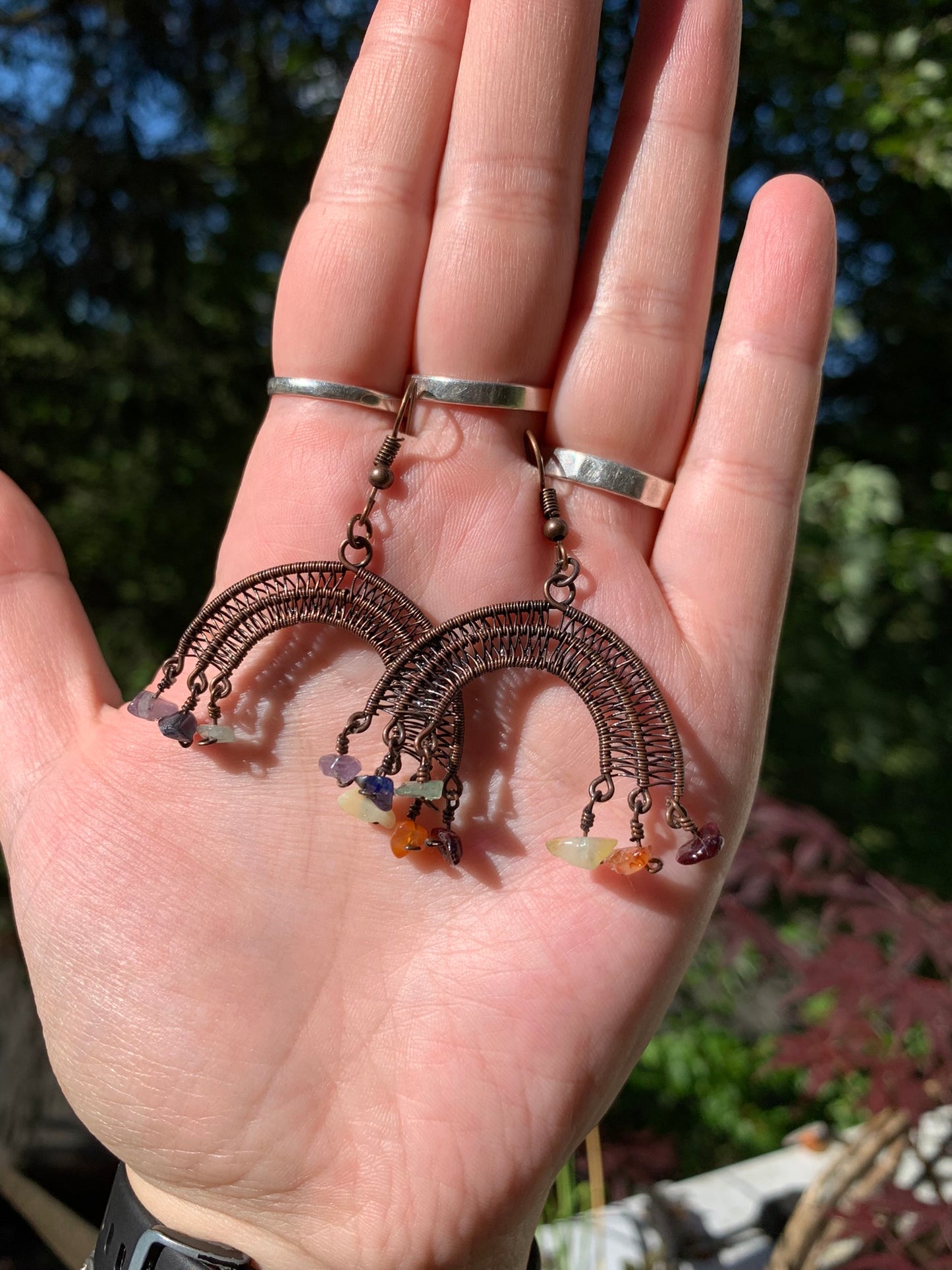 Rainbow Wire Wrapped Earrings in Antiqued Copper