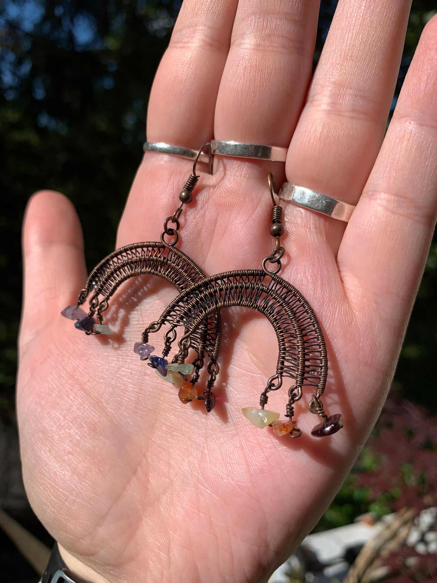 Rainbow Wire Wrapped Earrings in Antiqued Copper