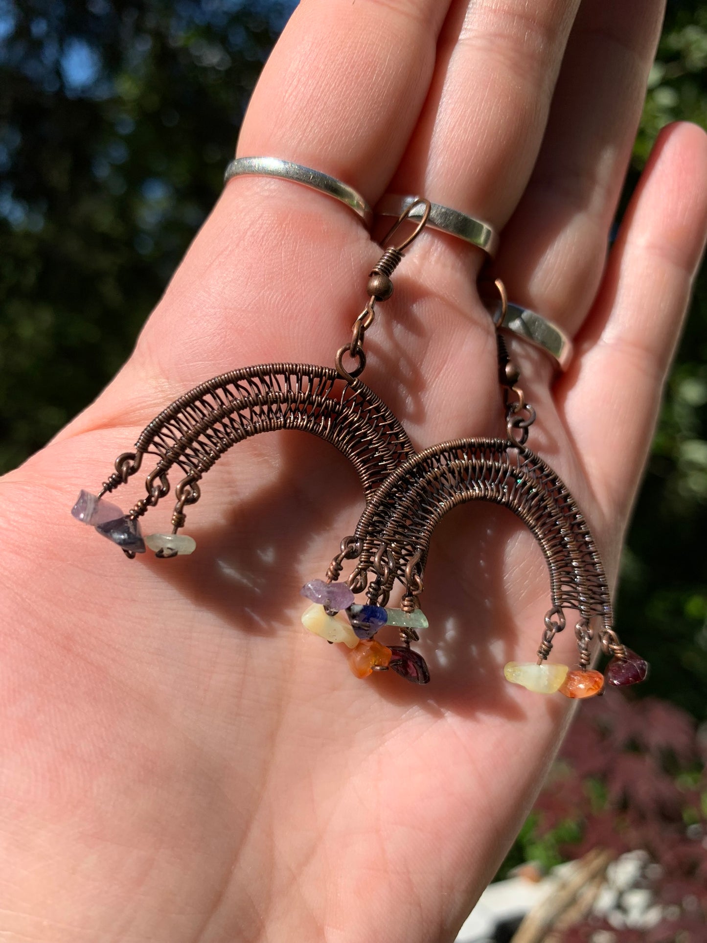 Rainbow Wire Wrapped Earrings in Antiqued Copper