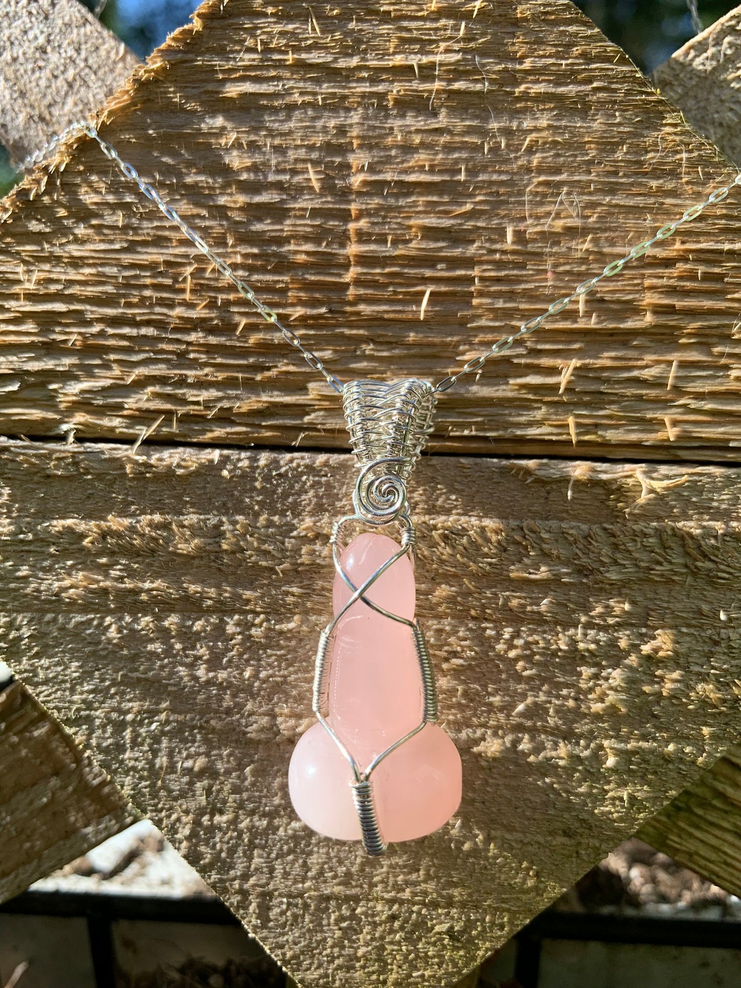 Rose Quartz Phallic Amulet Wire Wrapped in Sterling Silver