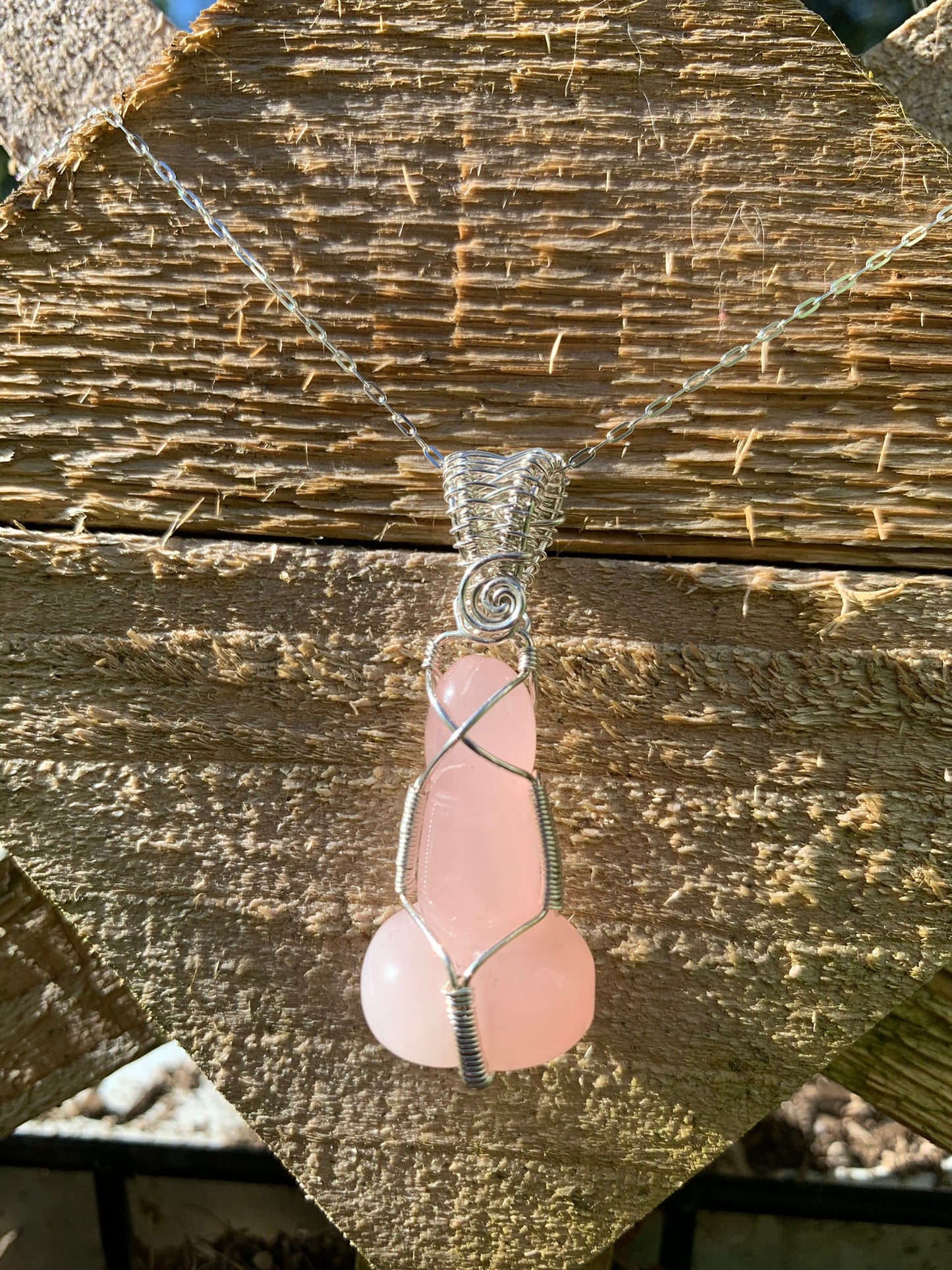 Rose Quartz Phallic Amulet Wire Wrapped in Sterling Silver