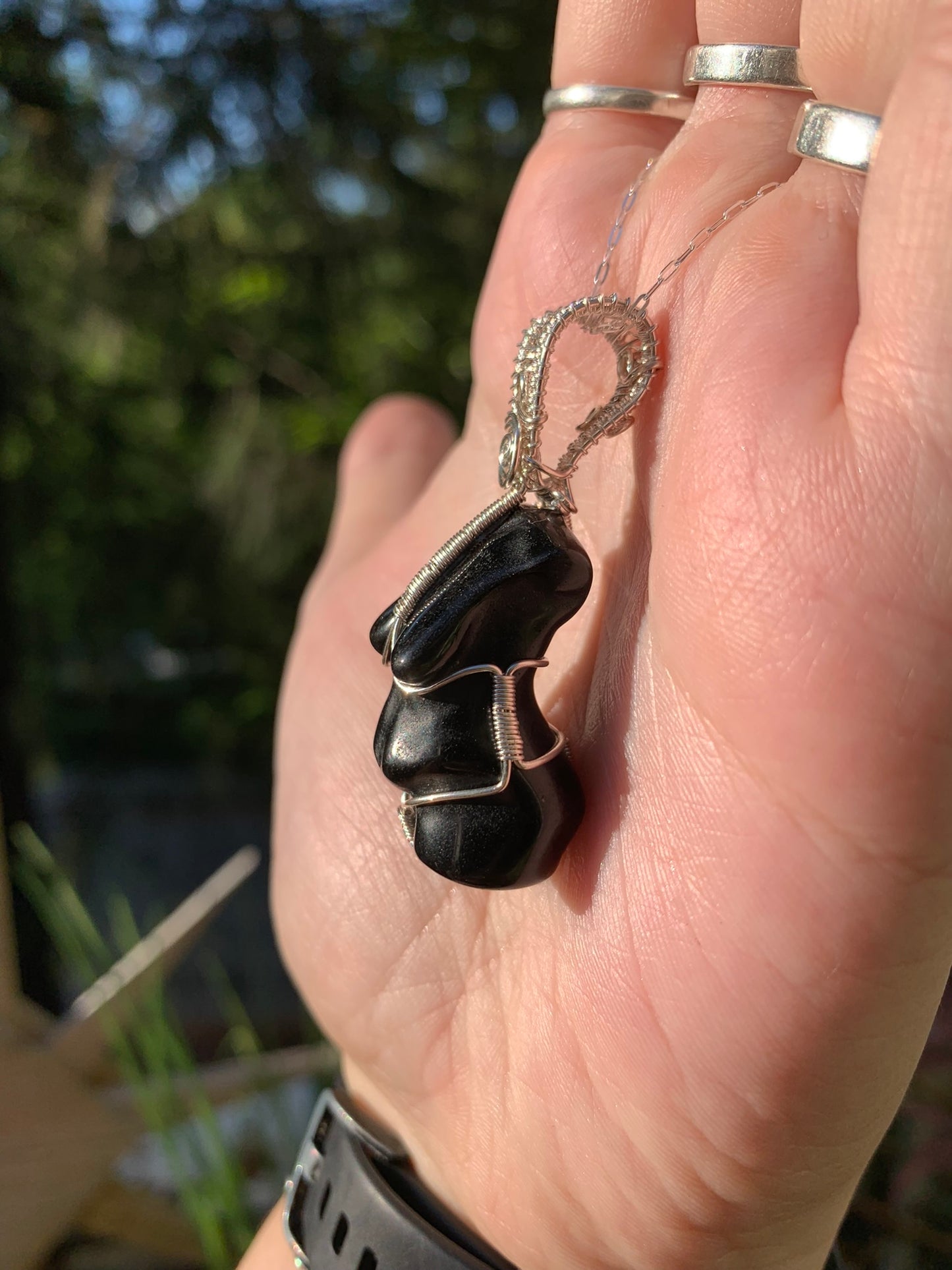 Obsidian Goddess Wire Wrapped in Sterling Silver Pendant