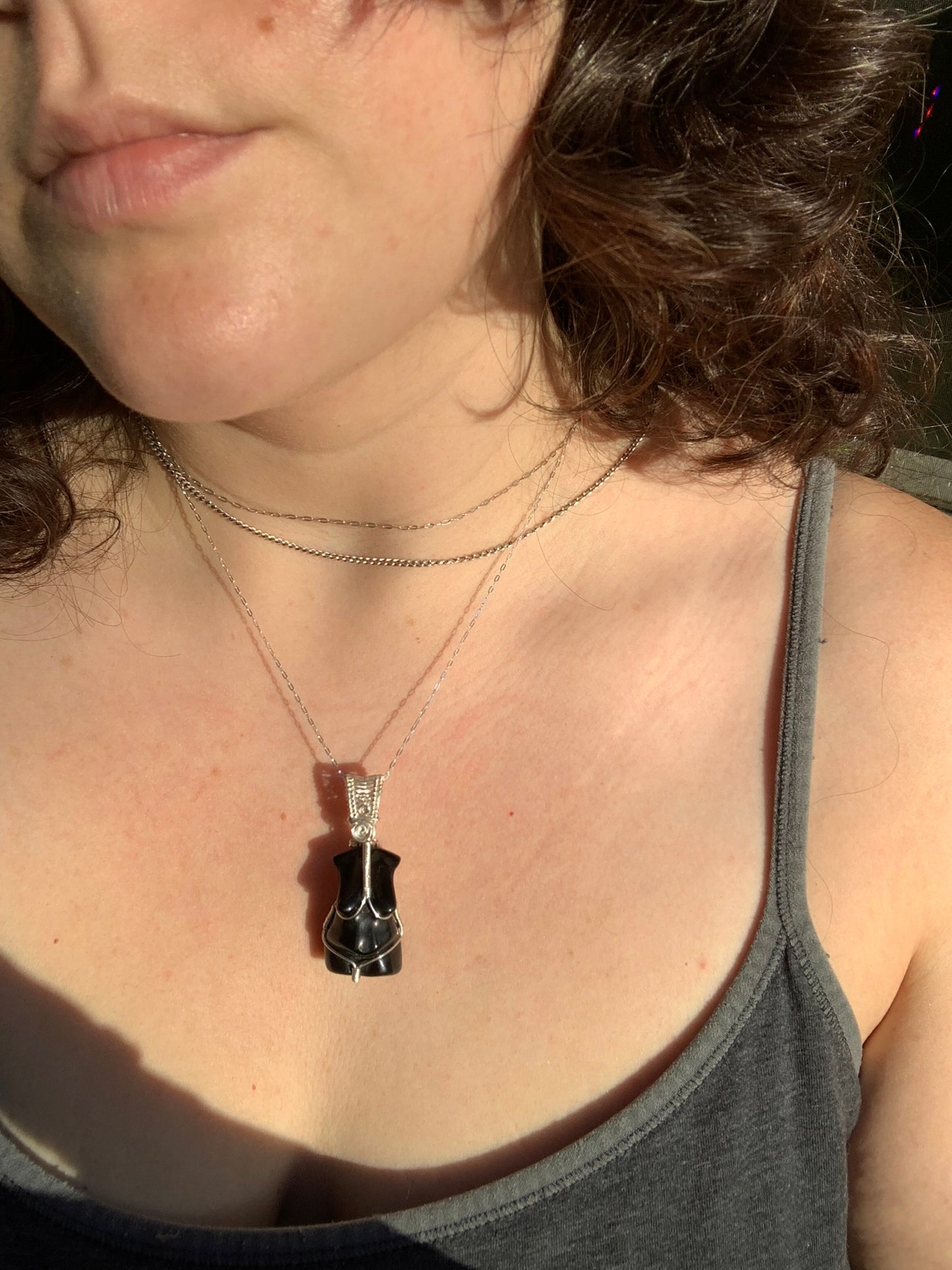 Obsidian Goddess Wire Wrapped in Sterling Silver Pendant