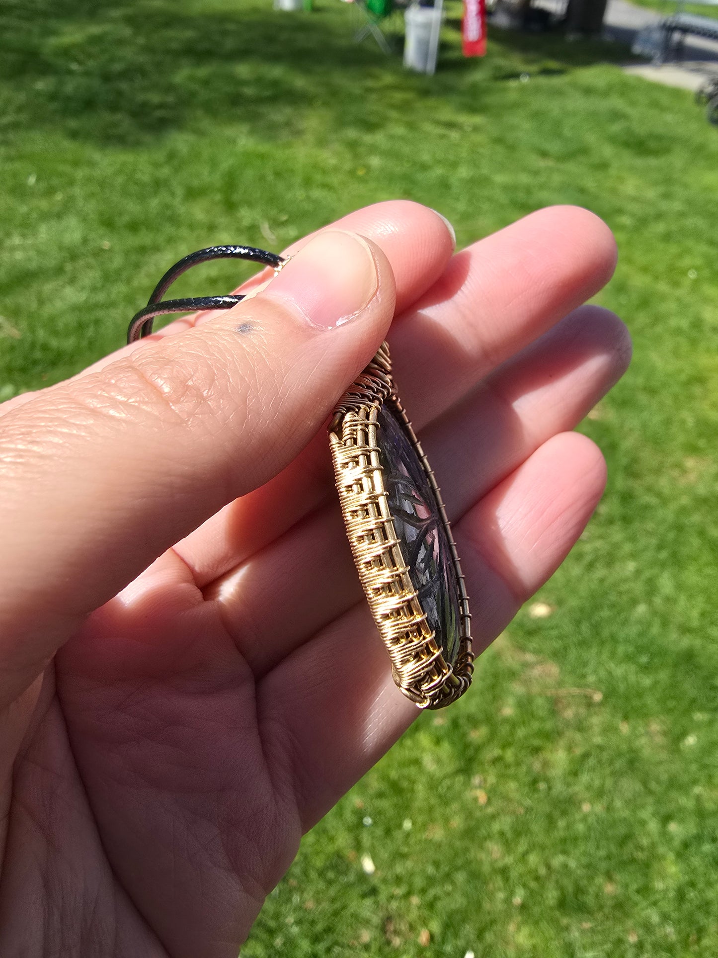 Labradorite flower with Moonstone crown wire wrapped in jewelry brass